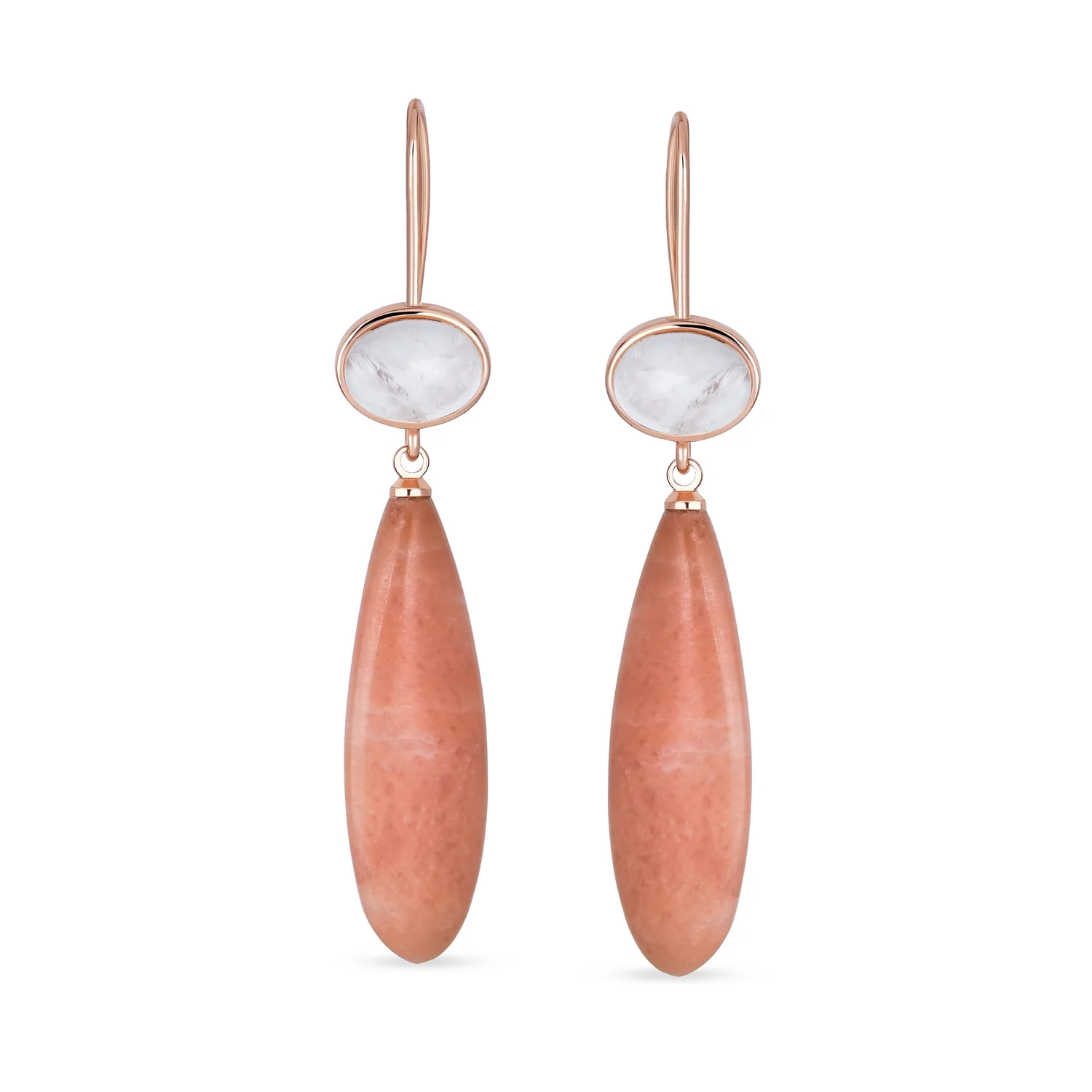 Unique Geometric Dangle Earrings with Quartz Labradorite and Jade Gemstones - Image 4