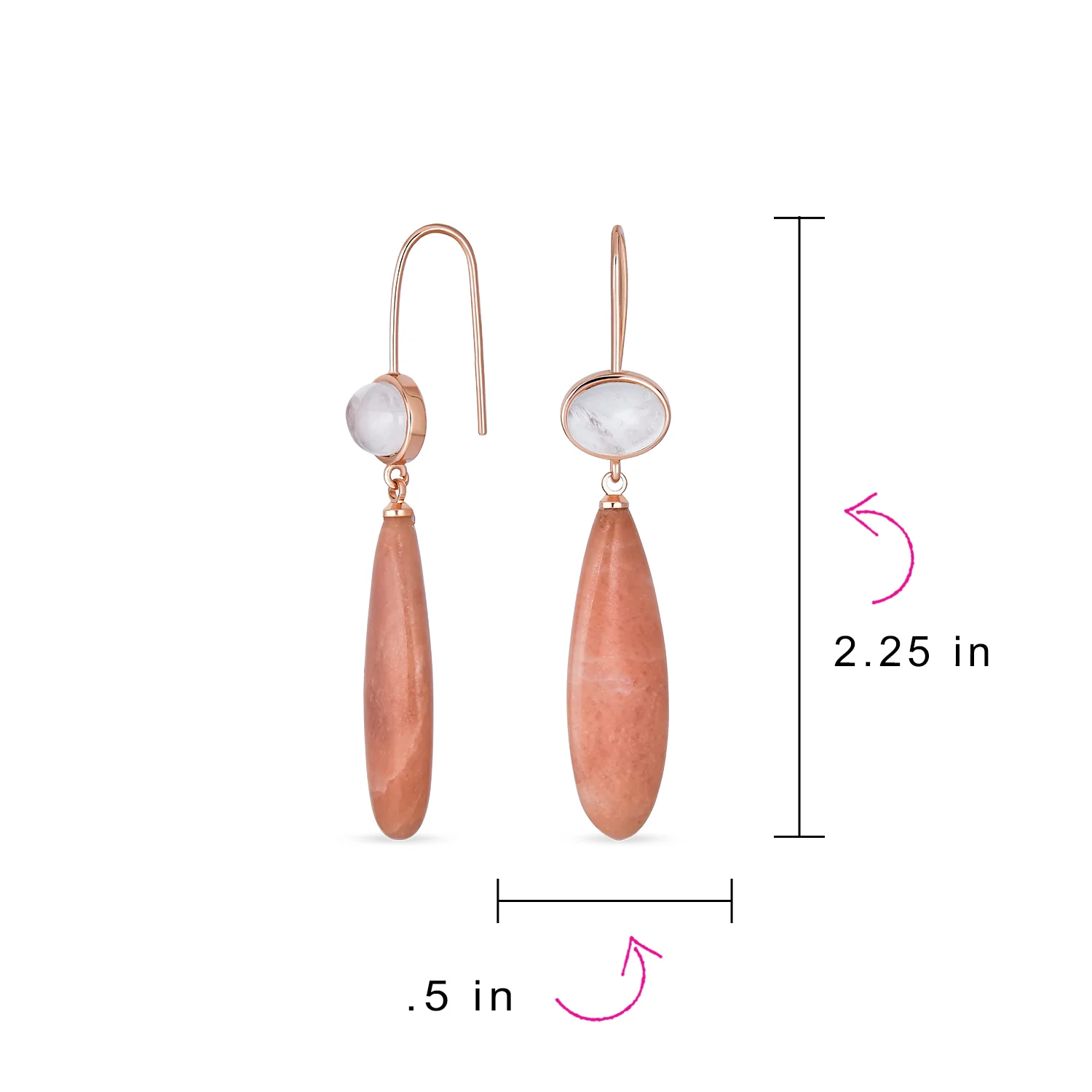 Unique Geometric Dangle Earrings with Quartz Labradorite and Jade Gemstones - Image 8