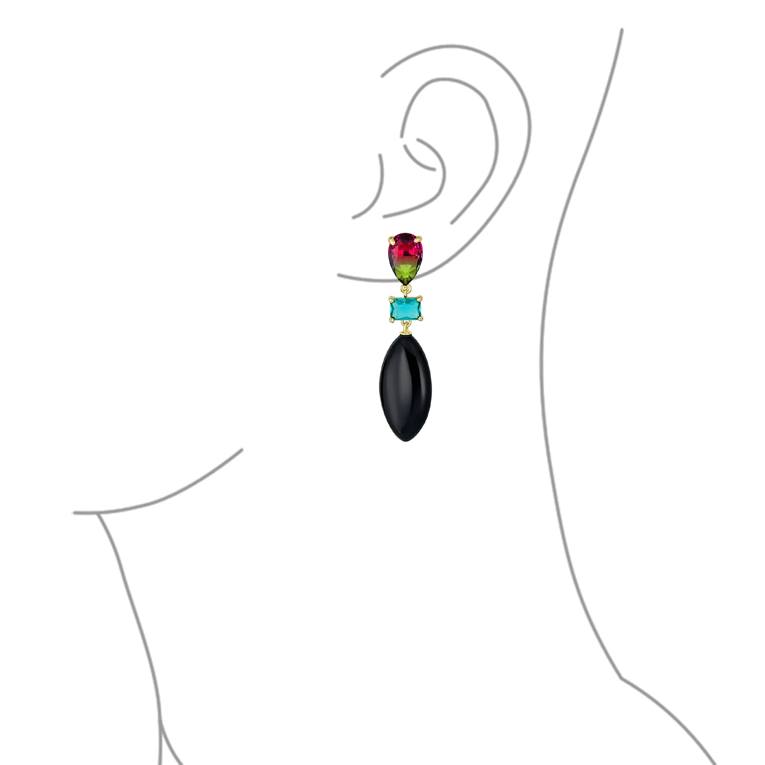 Fashion Tri Color Multi-Tier Statement Rhombus Teardrop Dangling Earrings - Image 7