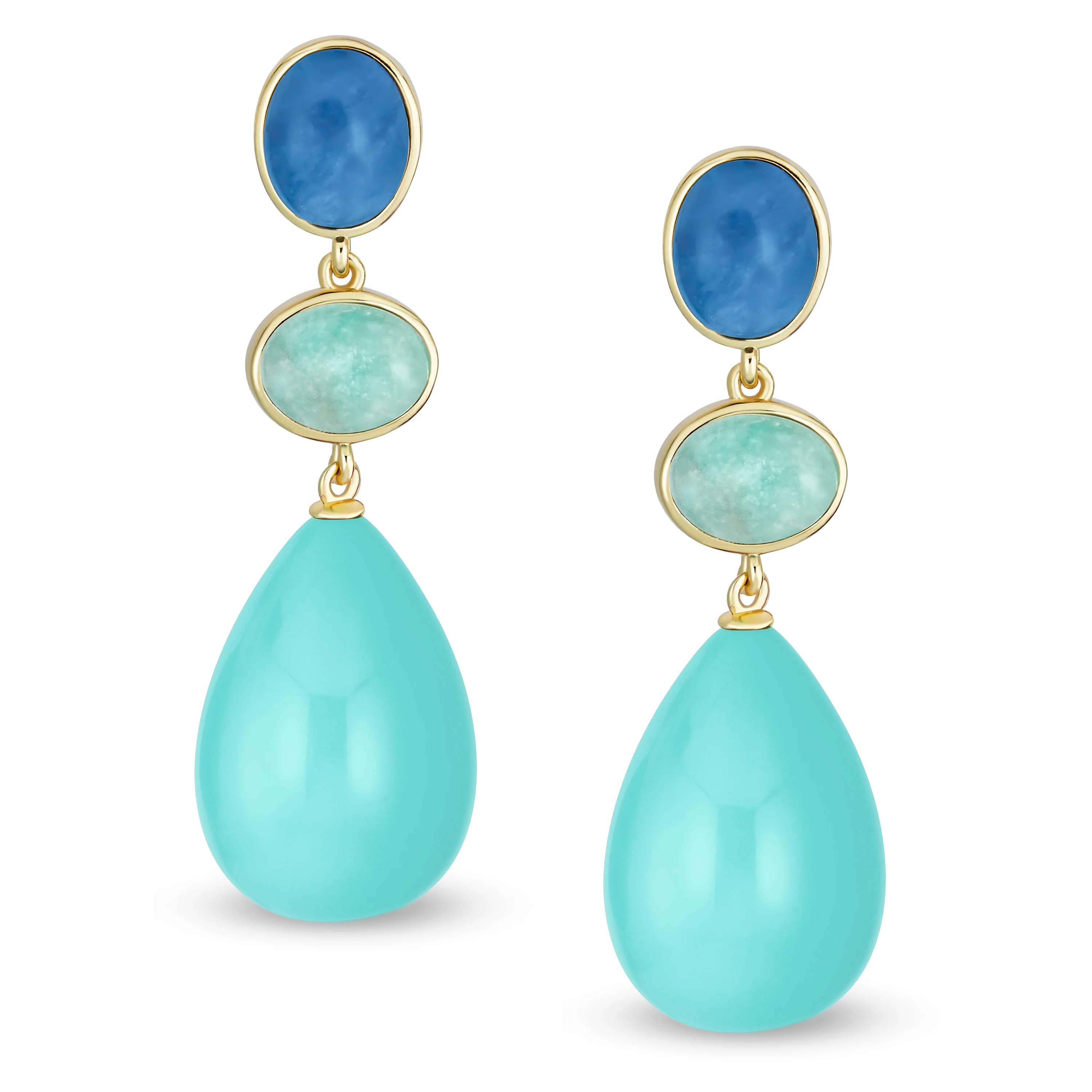 Fashion Tri Color Multi-Tier Statement Oval Teardrop Dangling Earrings - Image 3