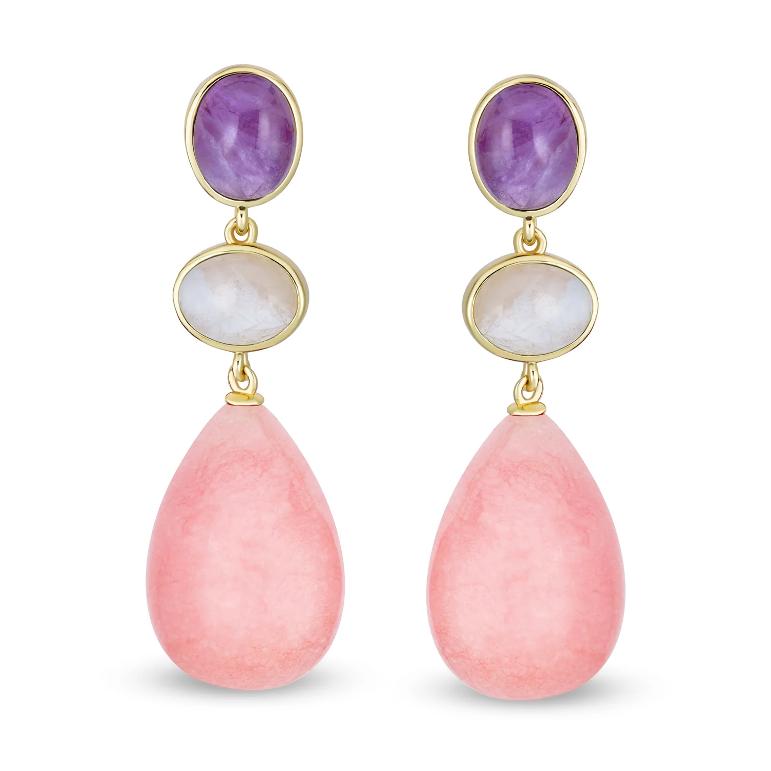 Fashion Tri Color Multi-Tier Statement Oval Teardrop Dangling Earrings - Image 4