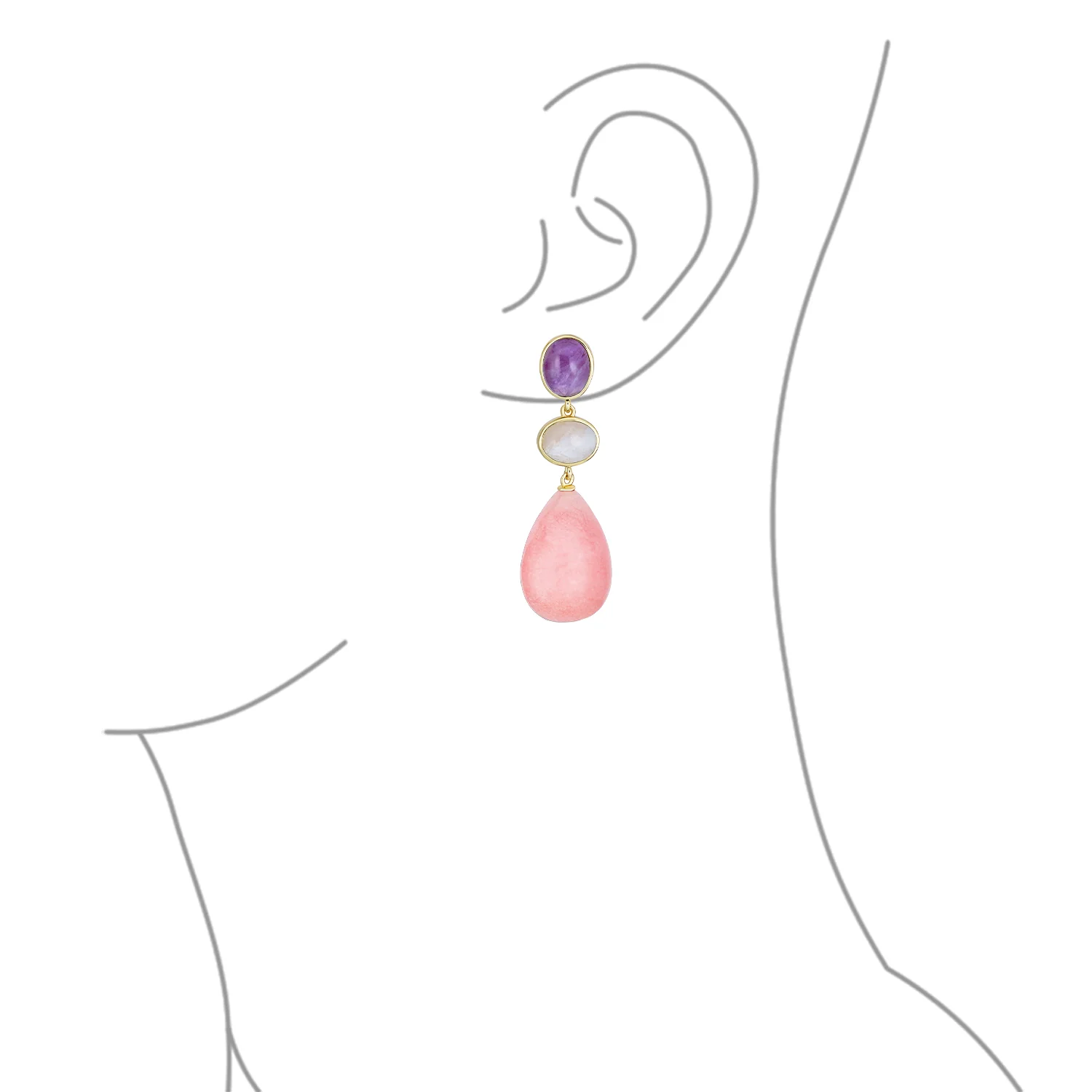 Fashion Tri Color Multi-Tier Statement Oval Teardrop Dangling Earrings - Image 6