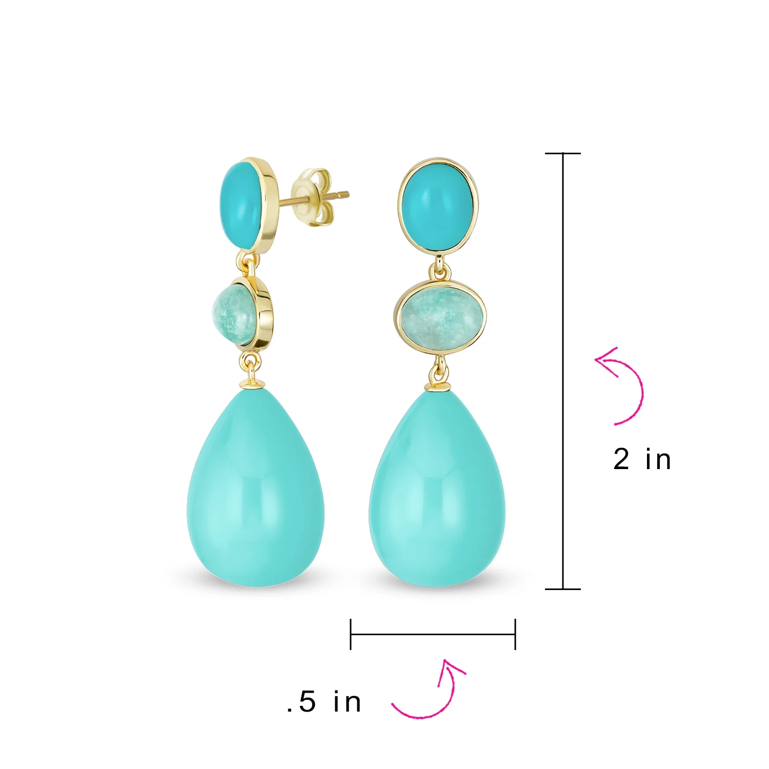 Fashion Tri Color Multi-Tier Statement Oval Teardrop Dangling Earrings - Image 9