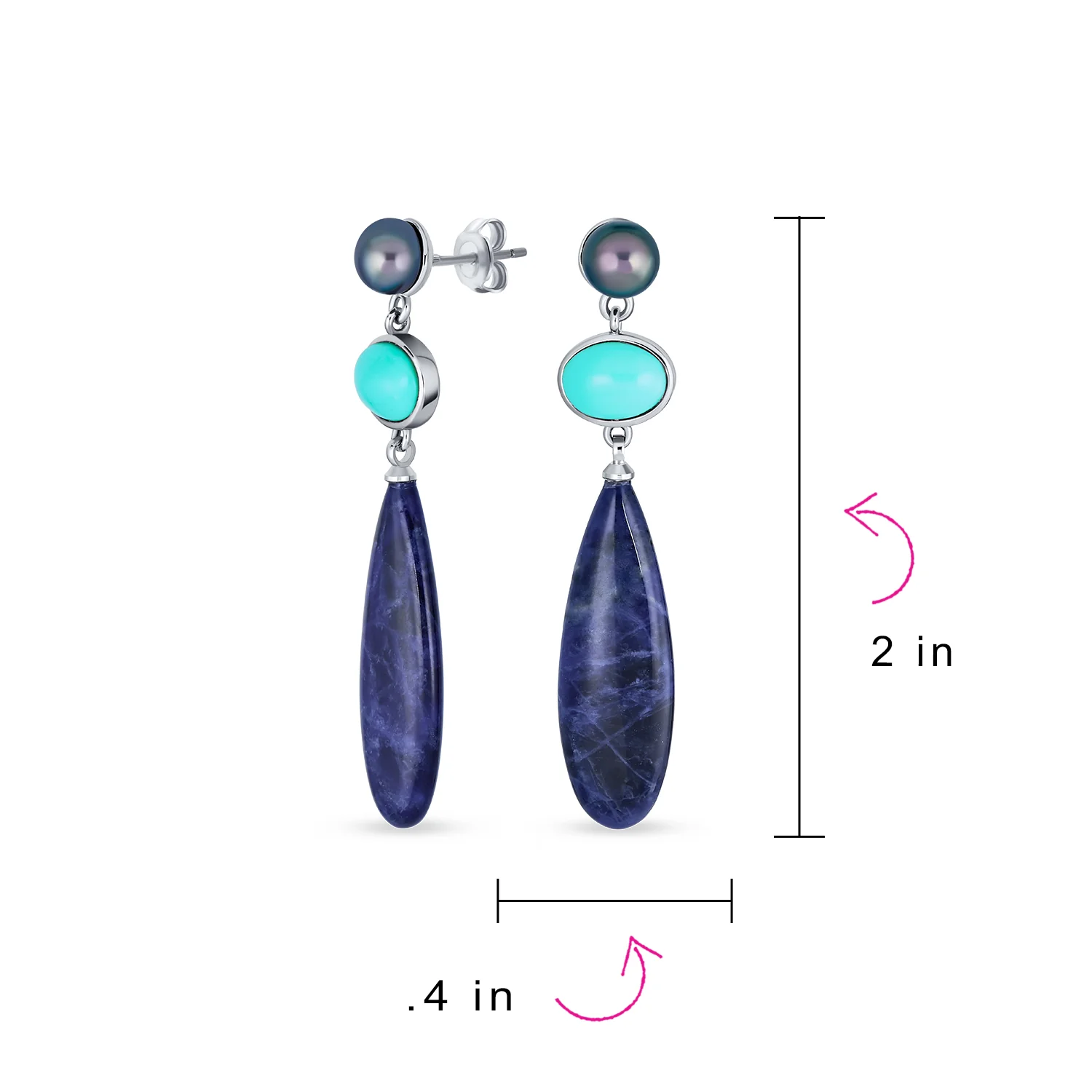 Unique Geometric Dangle Gemstone Earrings with Turquoise & Sodalite Teardrops - Image 4