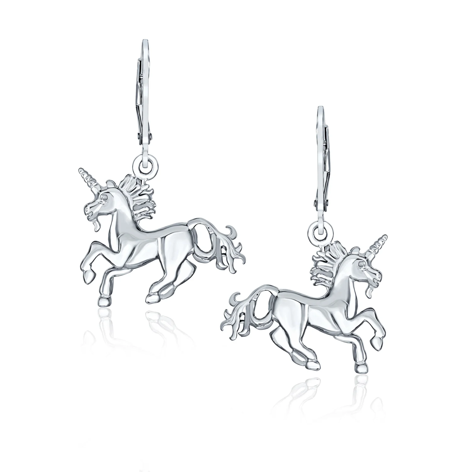 Pegasus Horse Mythical Magical Unicorn Dangle Earrings Leverback .925 Sterling Silver - Image 2