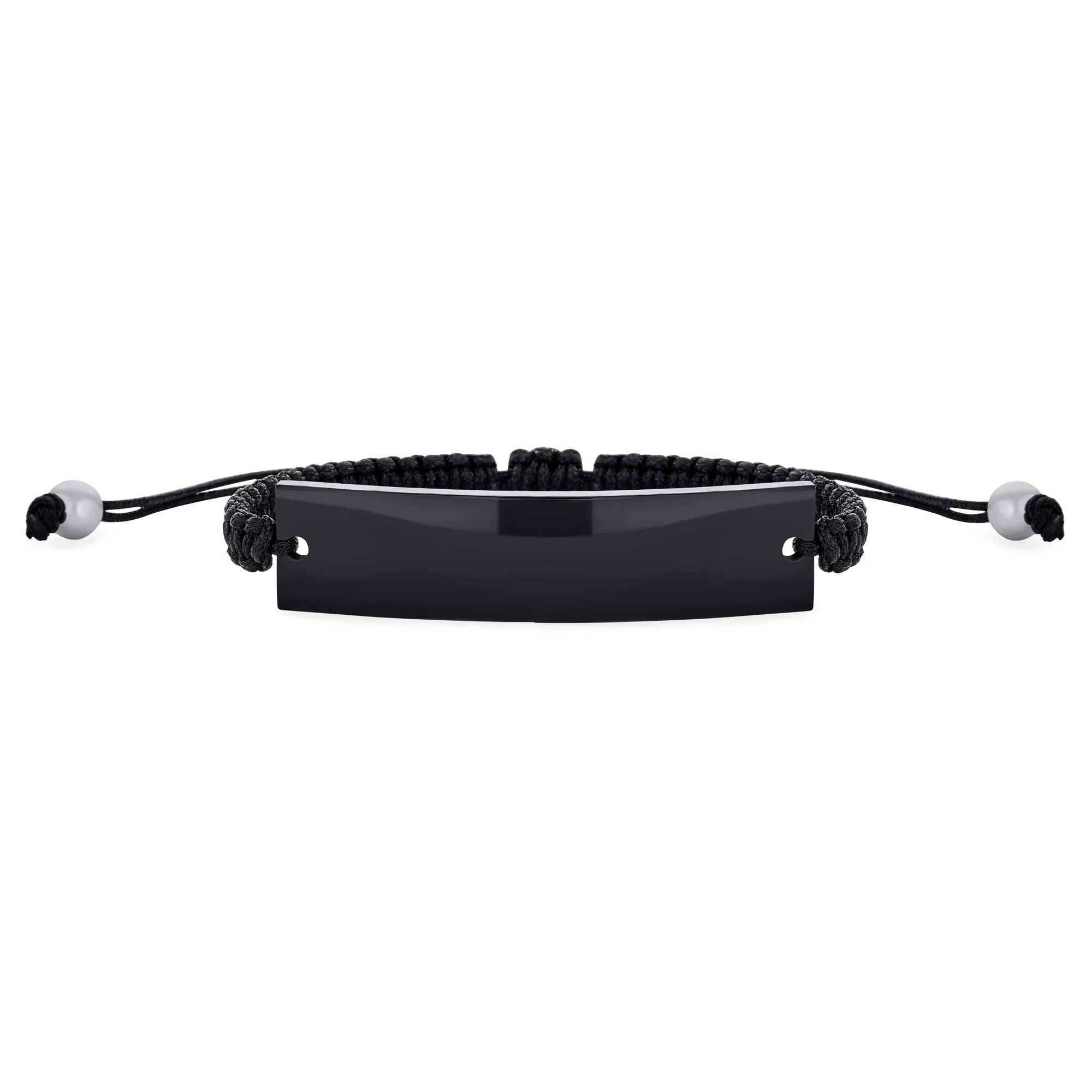 Black ID Bracelet with Braided Rope Cord and Stainless Plate