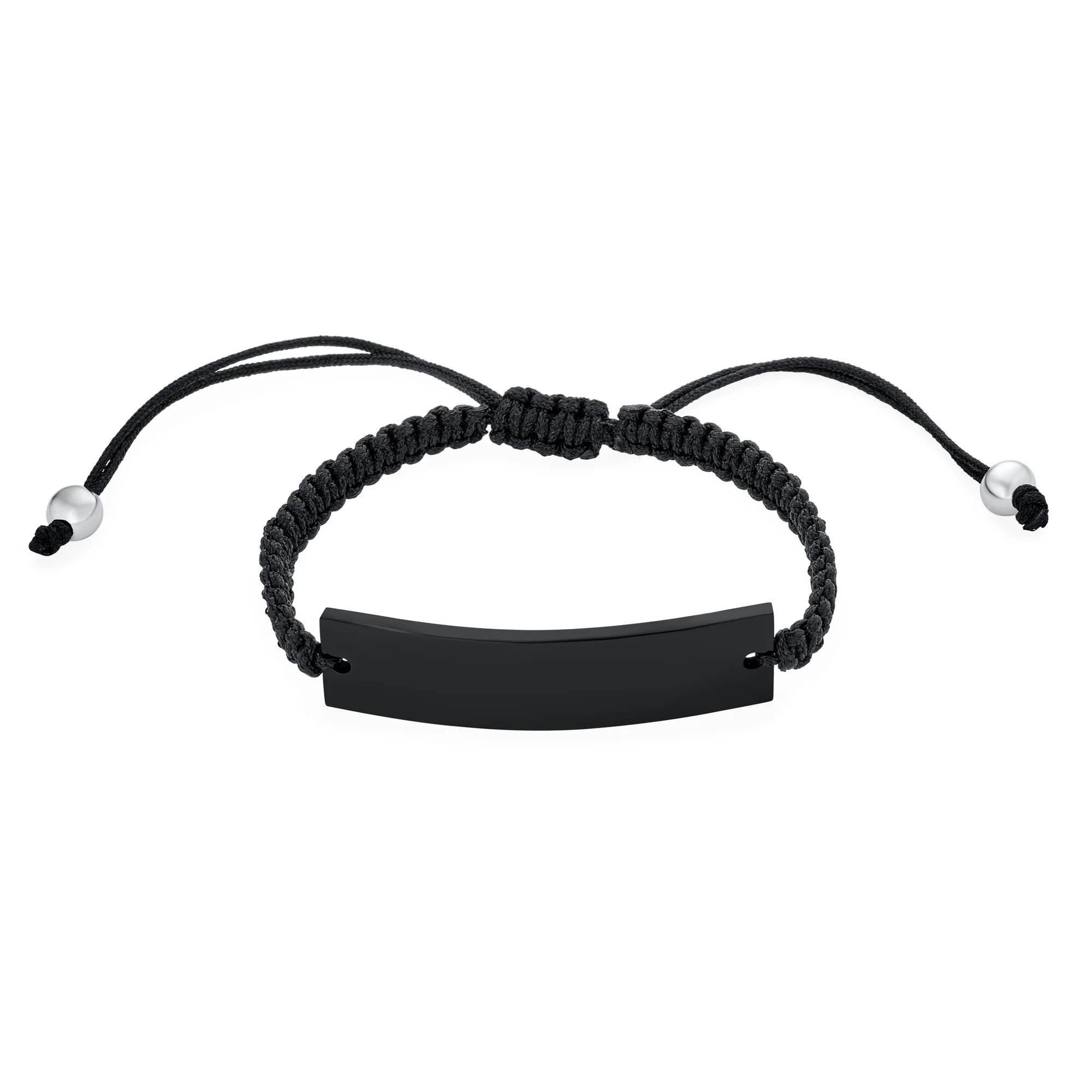 Black ID Bracelet with Braided Rope Cord and Stainless Plate - Image 2