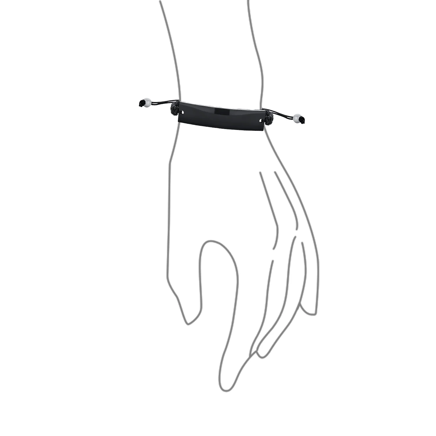 Black ID Bracelet with Braided Rope Cord and Stainless Plate - Image 3