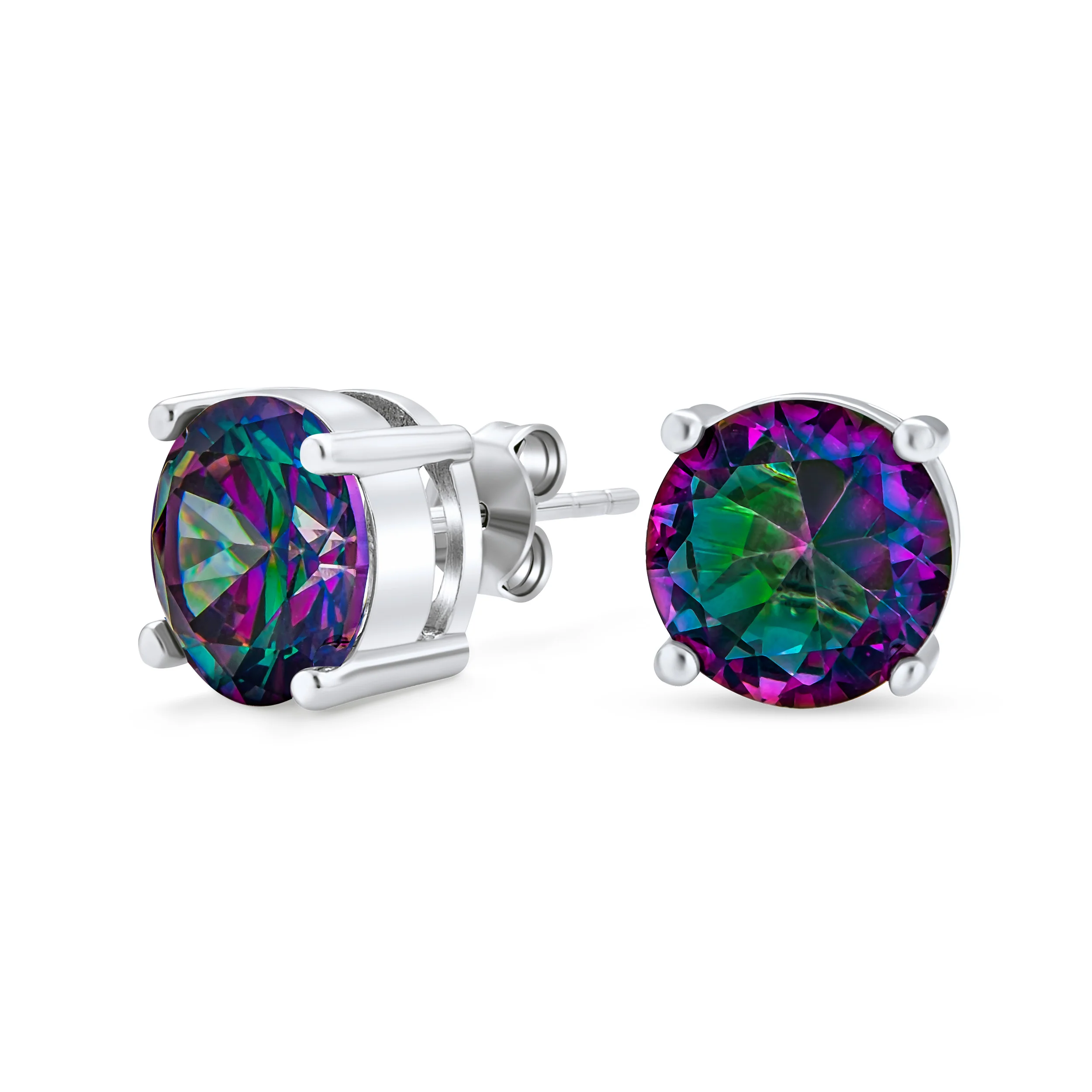 Unisex Black Mystic Rainbow CZ Stud Earrings Sterling Silver Round/Square 5MM