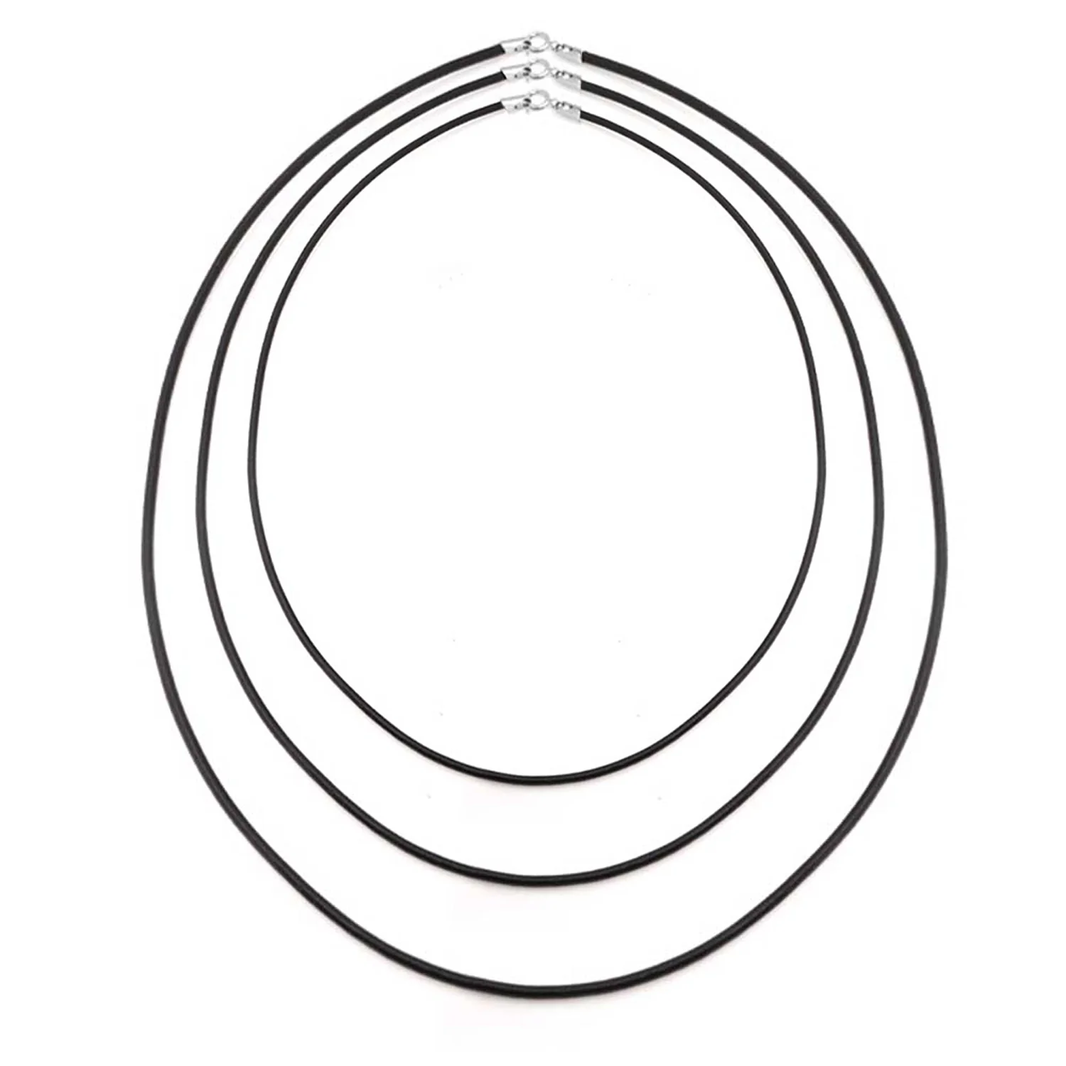 Set of 3 16, 18, 20 Inch Black Rubber Cord Necklace .925 Sterling Silver Clasp