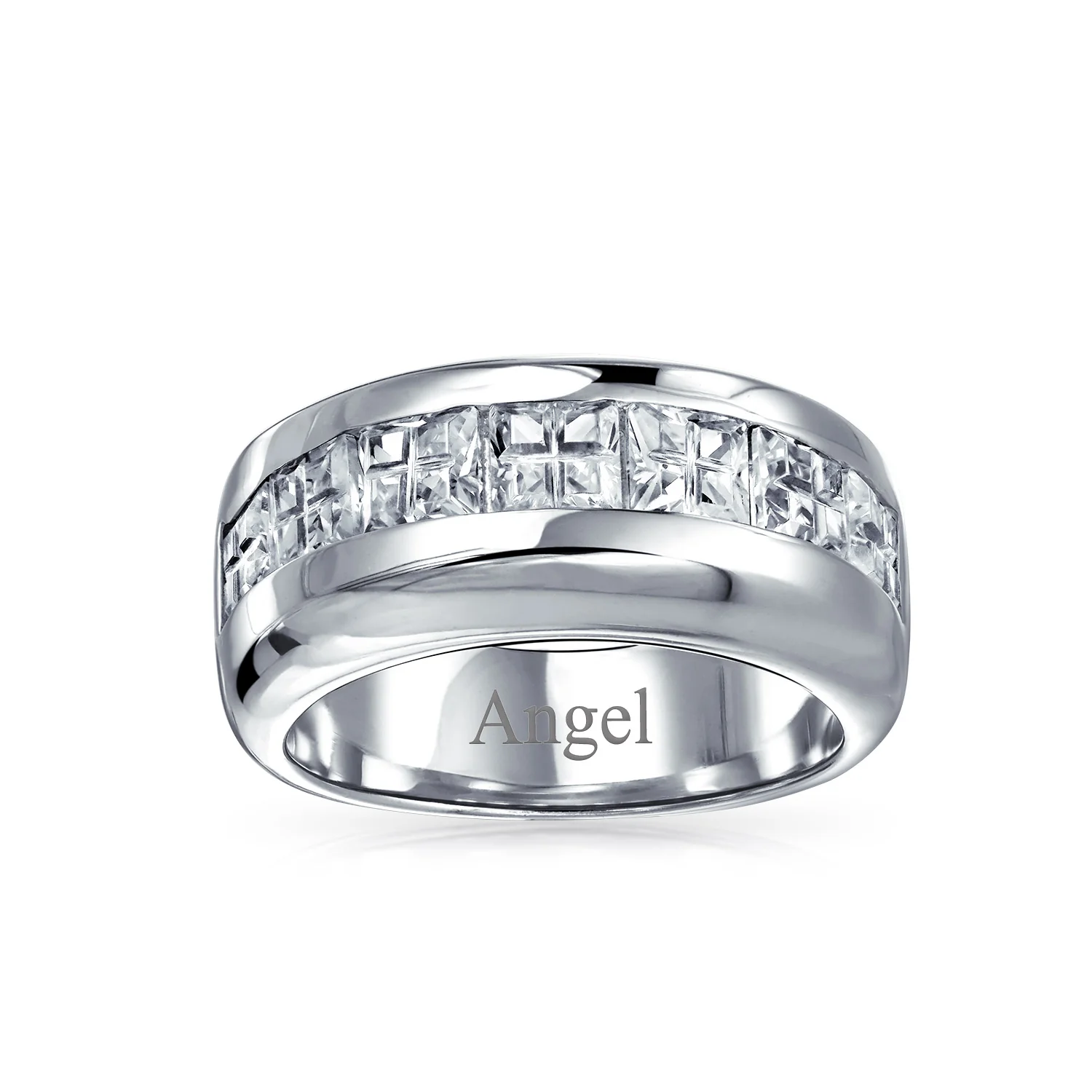 Channel Set CZ Cubic Zirconia Square Invisible Cut Wedding Band Ring .925 Sterling Silver 9MM - Image 5