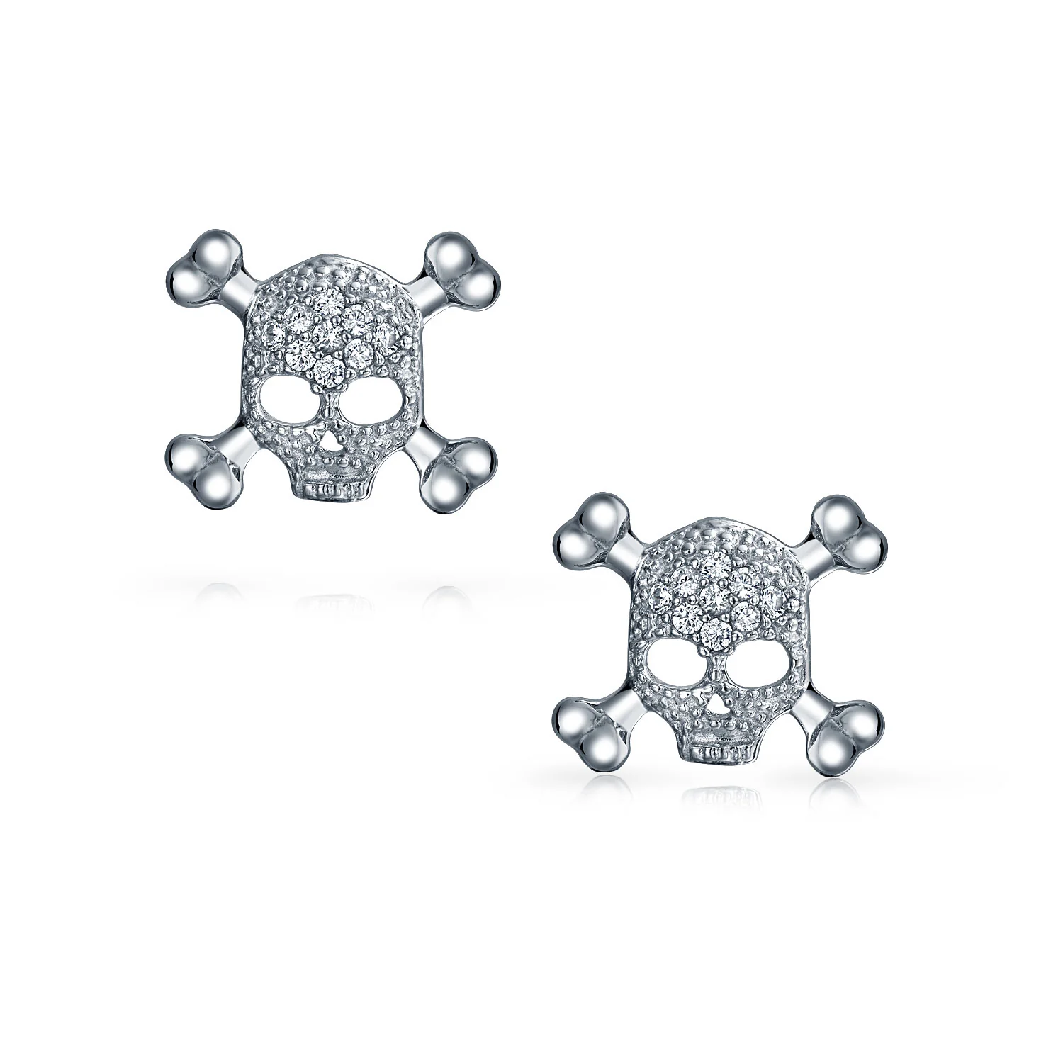 Dia De Los Muertos White CZ Skull Crossbones Stud Earrings Sterling Silver - Image 2