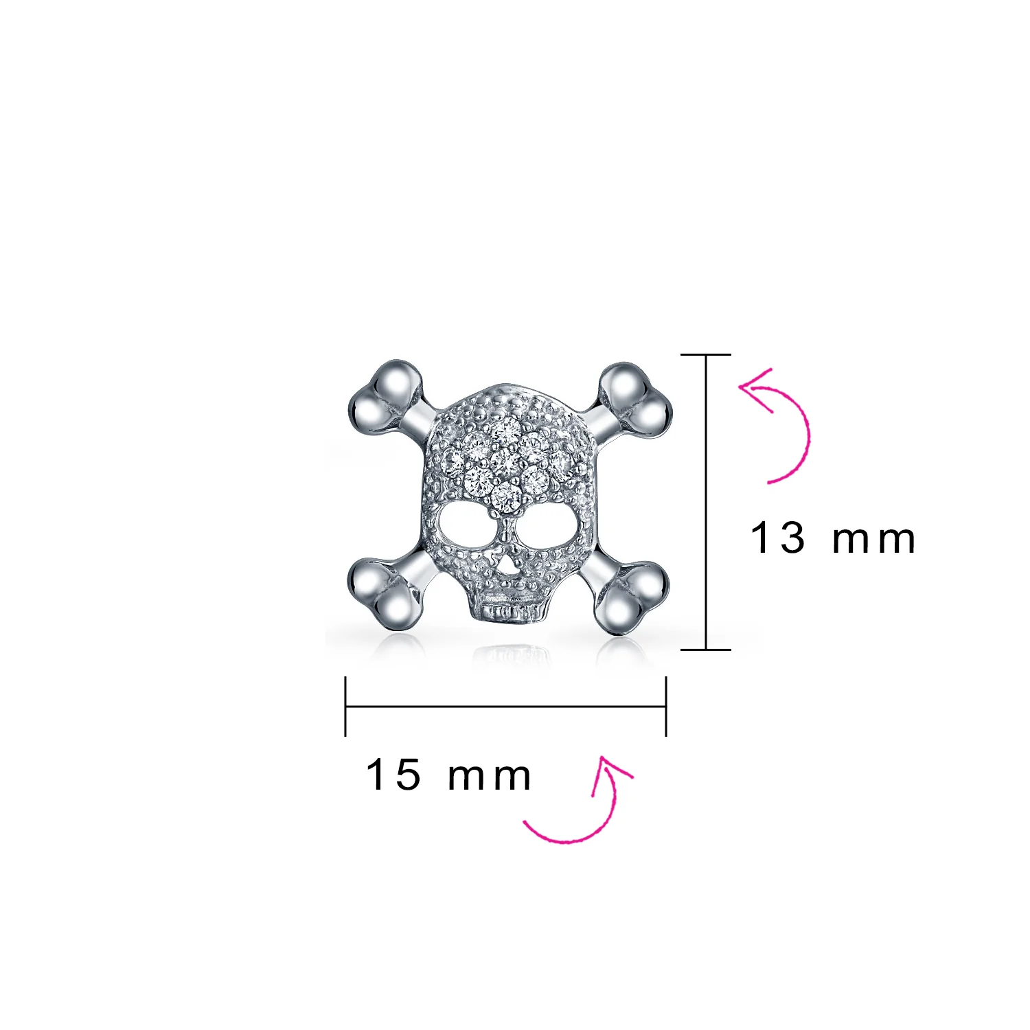 Dia De Los Muertos White CZ Skull Crossbones Stud Earrings Sterling Silver - Image 4