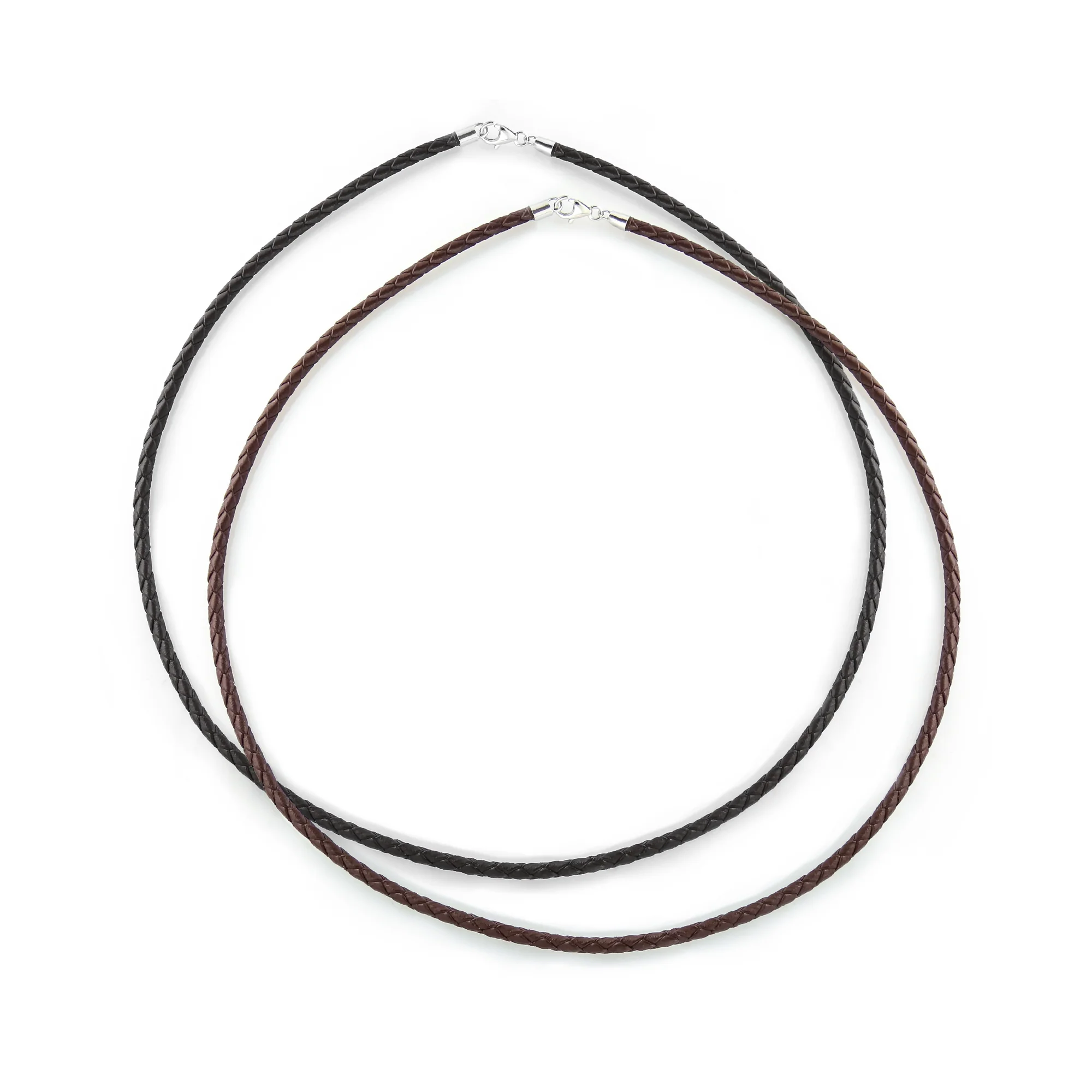 Set of 2 Brown Black Leather Braided Necklace Pendant Cords Sterling Silver 20 Inch - Image 2
