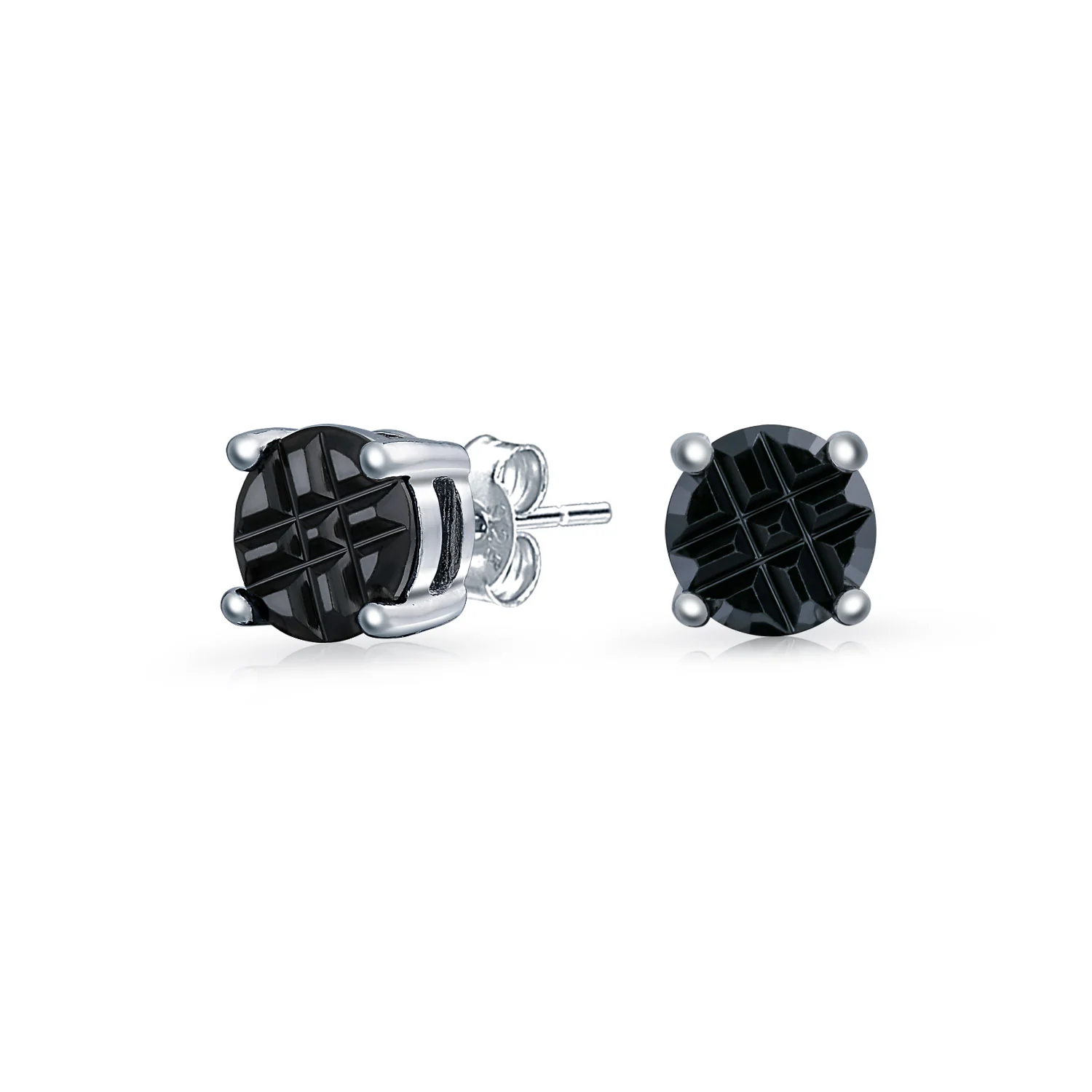 Set of 2 Round Black Clear Cubic Zirconia Invincible Cut Stud Earrings 5MM - Image 6
