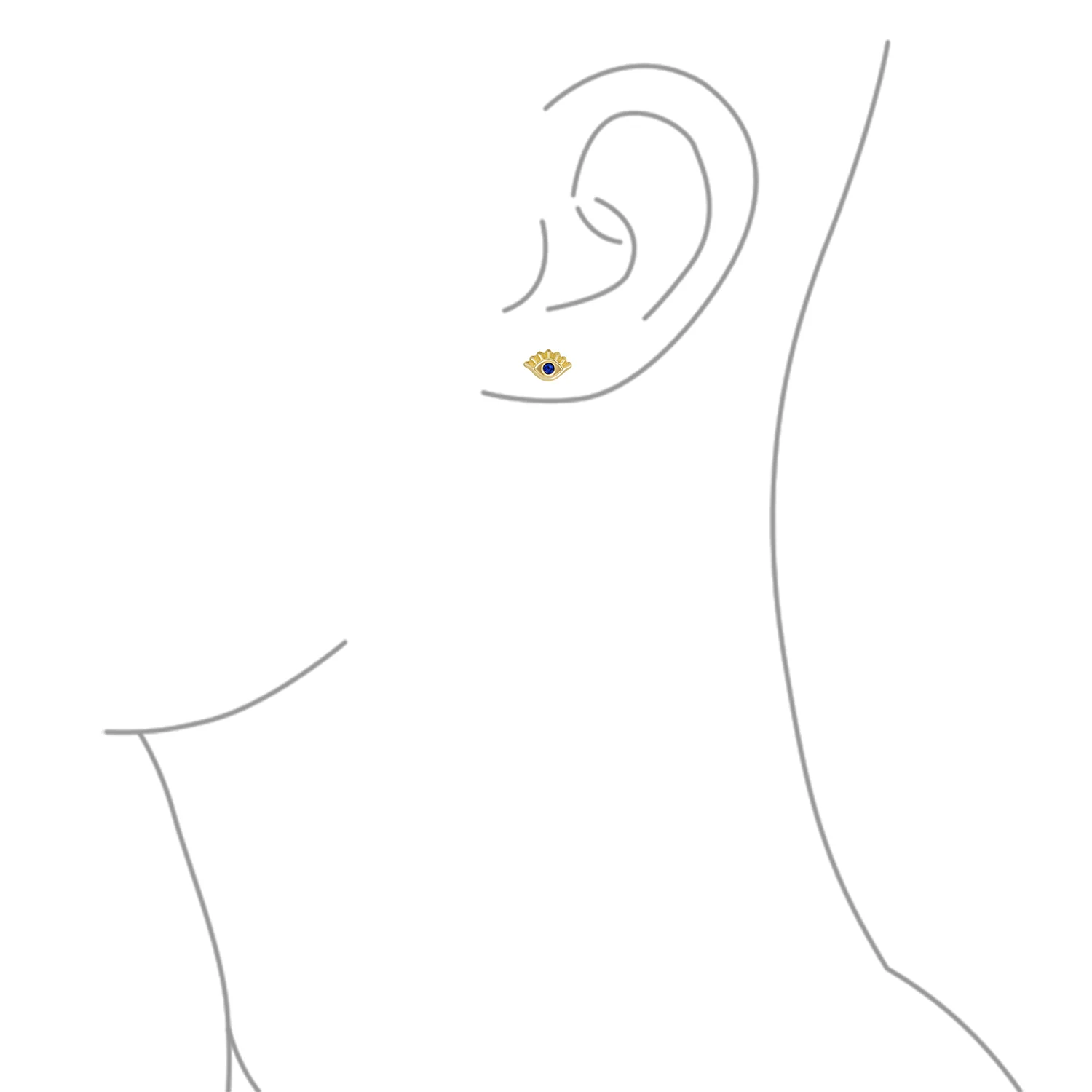 Unisex 10K Gold Blue CZ Evil Eye Stud Earrings for Ear Lobe Cartilage Protection - Image 3