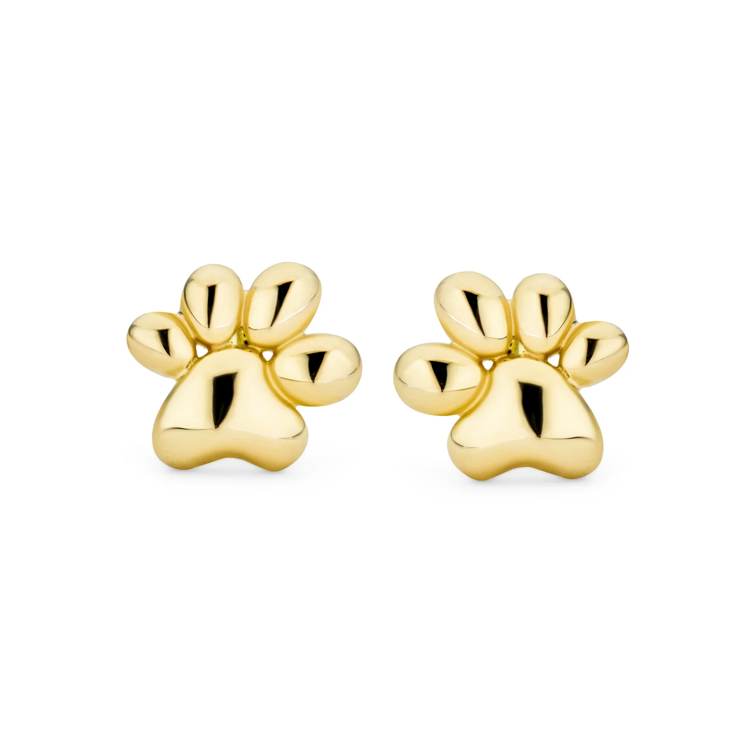 14K Gold Pet Paw Print Stud Earrings Safety Screwback - Image 2