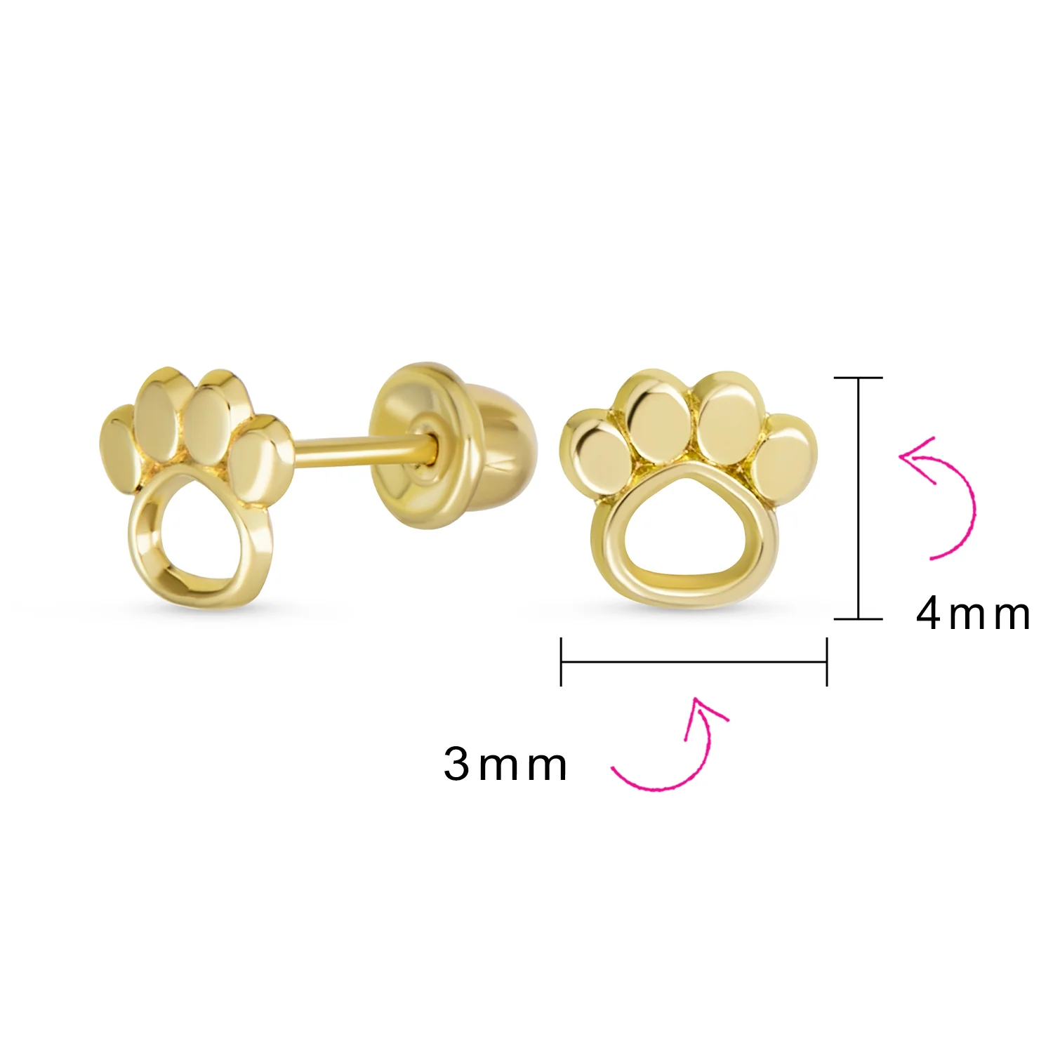 Pet Lover Paw Print Stud Earrings and Safety Clutch 10K Gold - Image 4