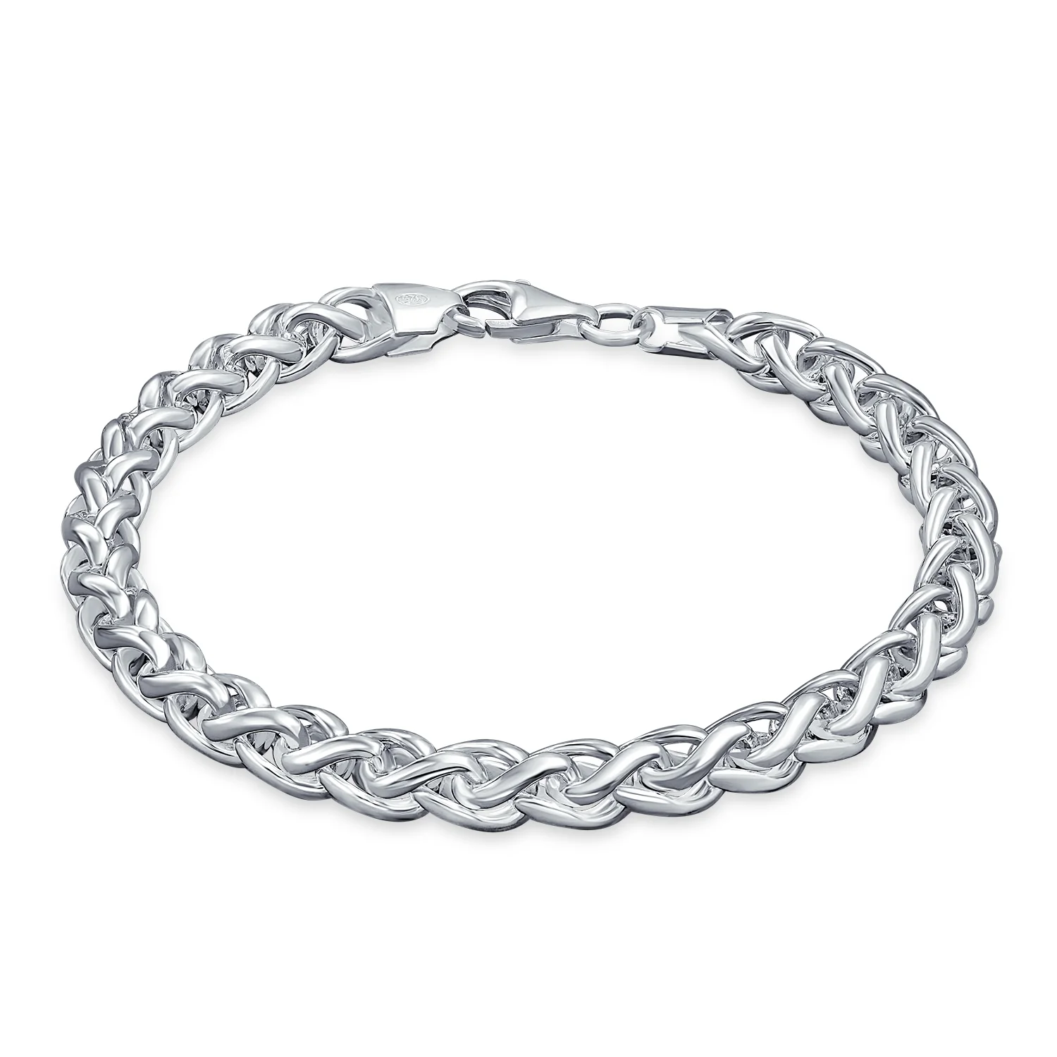 Solid Heavy 6MM Braid Rope Wheat Chain Link Bracelet Sterling Silver 8.5 Inch - Image 2