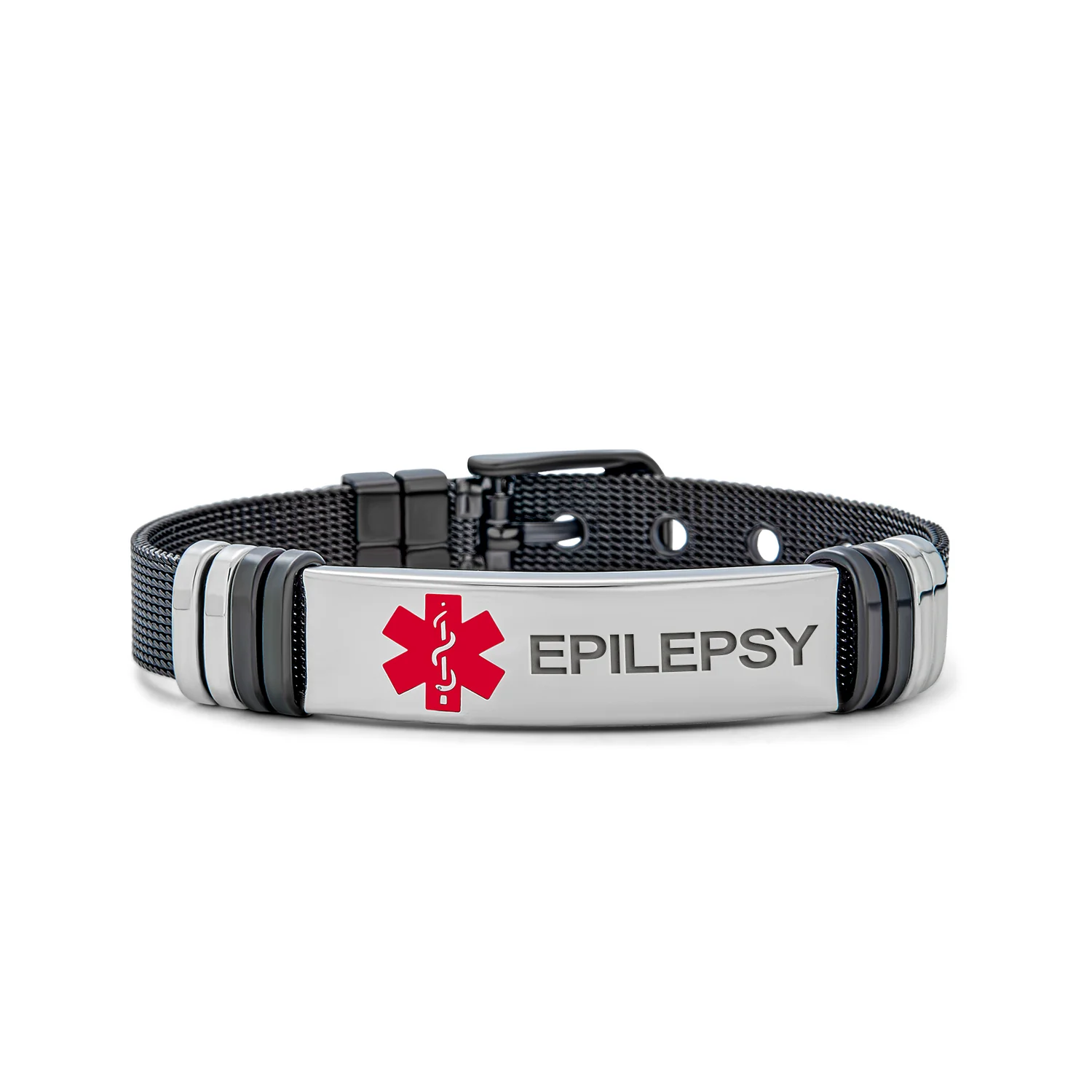 Medical ID Bracelet Black Stainless Mesh Wrist Band Men - Image 10