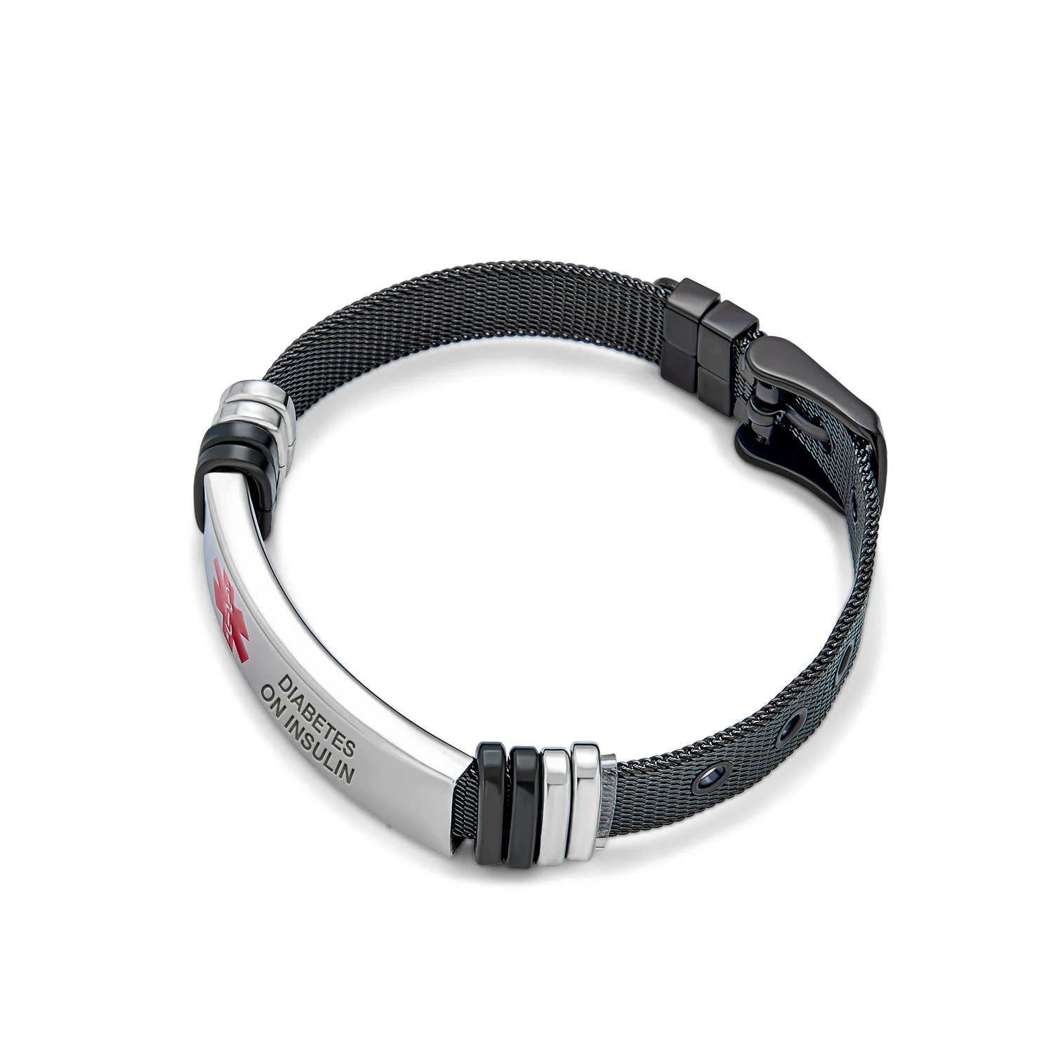 Medical ID Bracelet Black Stainless Mesh Wrist Band Men - Image 15