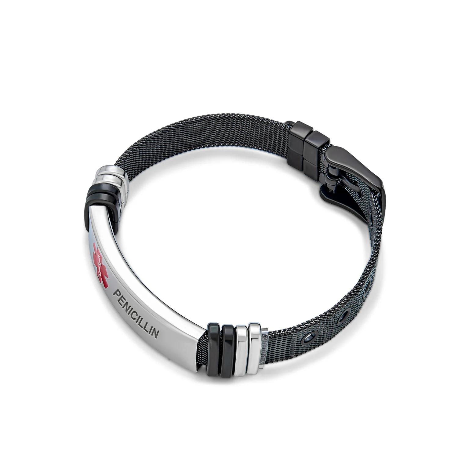 Medical ID Bracelet Black Stainless Mesh Wrist Band Men - Image 18