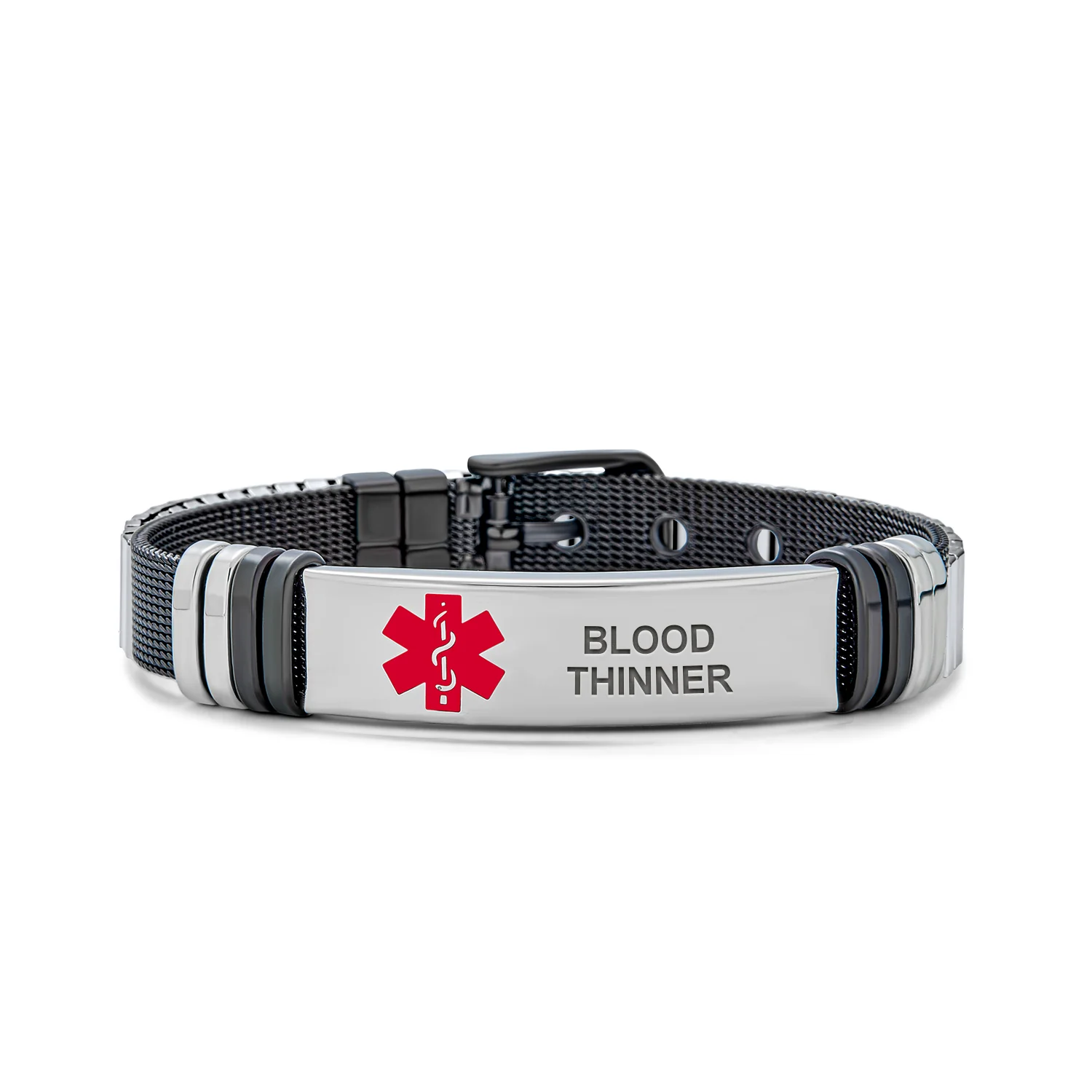 Medical ID Bracelet Black Stainless Mesh Wrist Band Men - Image 2