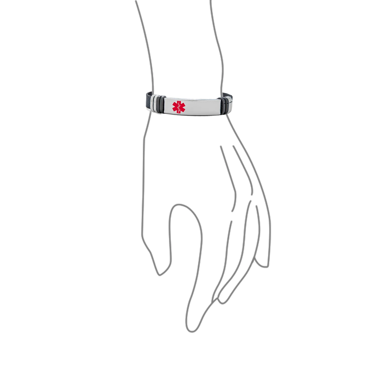 Medical ID Bracelet Black Stainless Mesh Wrist Band Men - Image 29