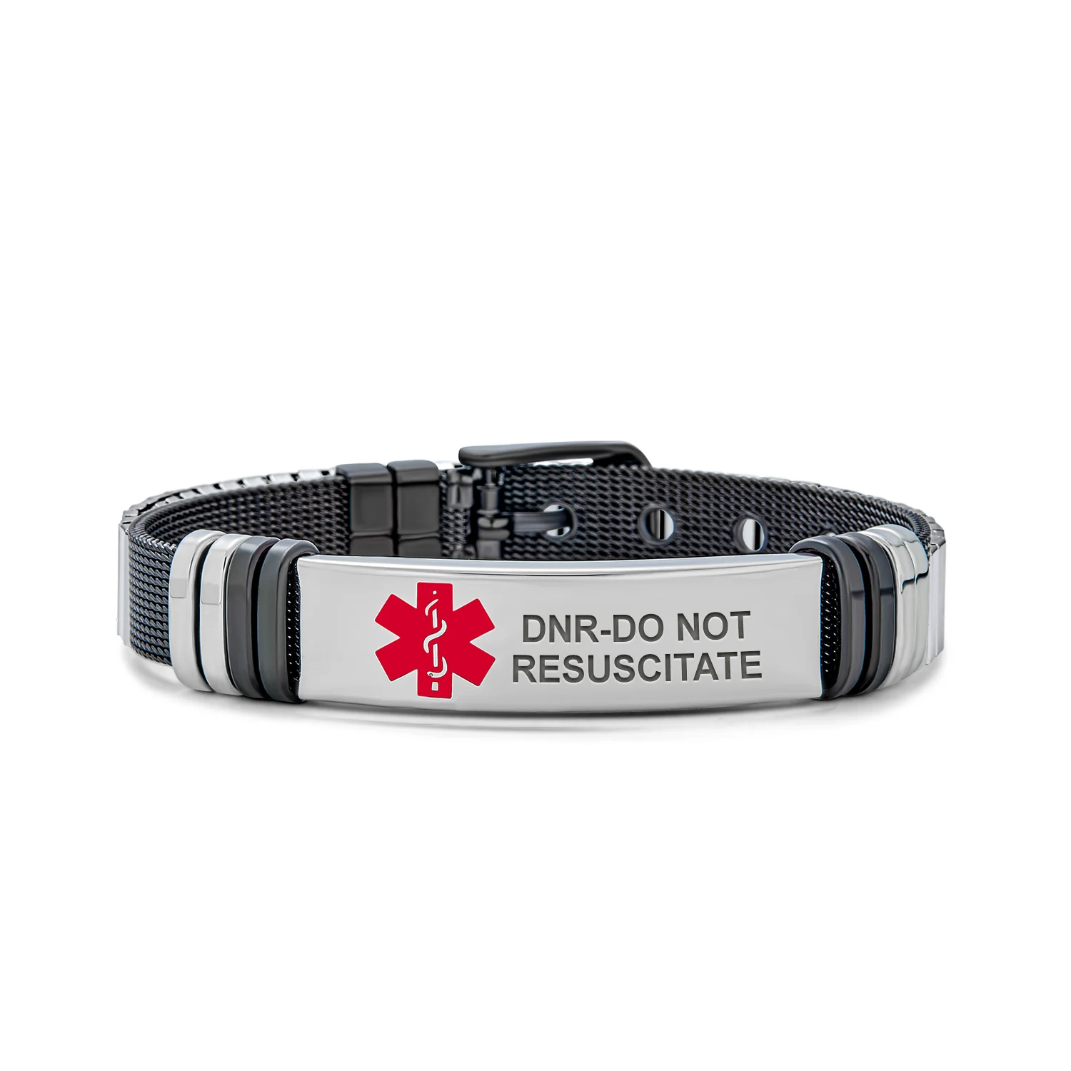Medical ID Bracelet Black Stainless Mesh Wrist Band Men - Image 6