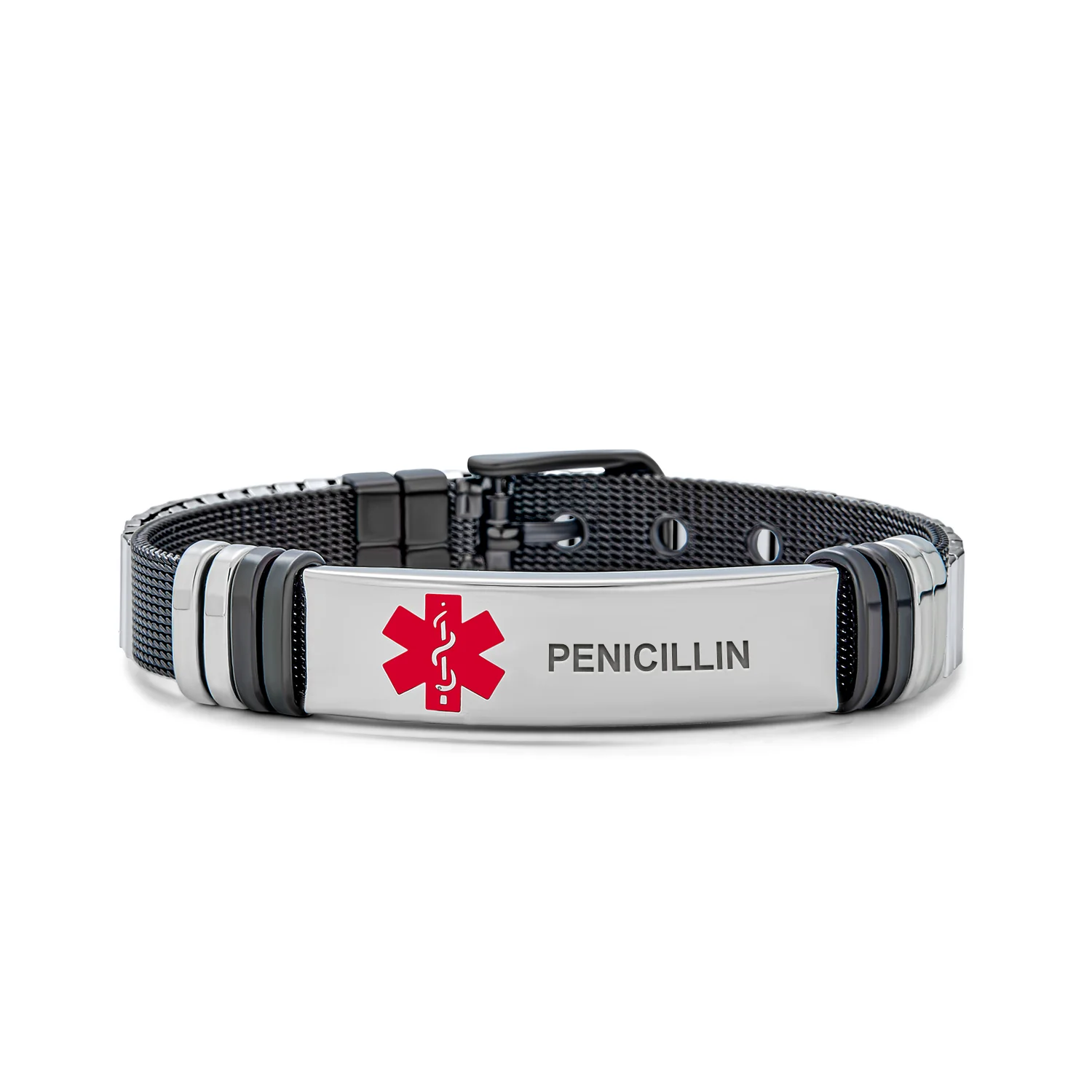 Medical ID Bracelet Black Stainless Mesh Wrist Band Men - Image 8