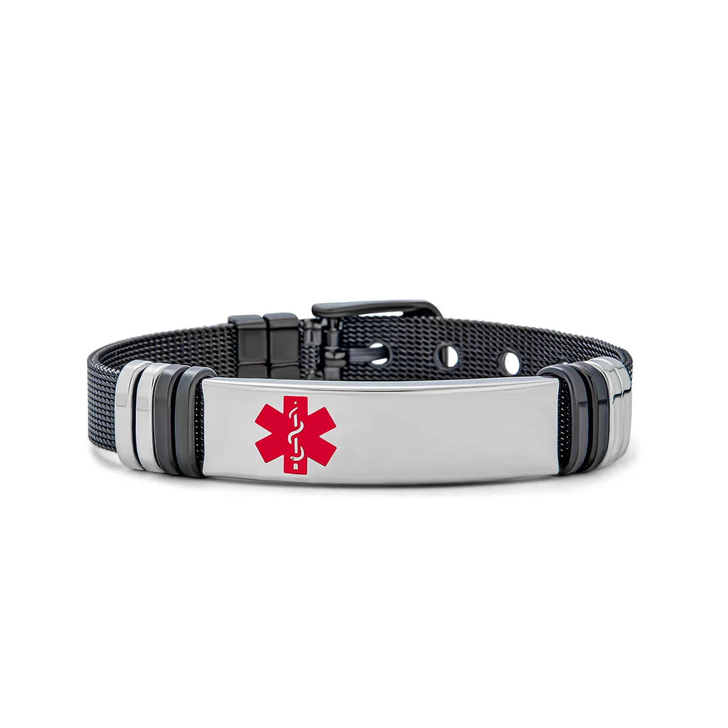 Medical ID Bracelet Black Stainless Mesh Wrist Band Men - Image 9