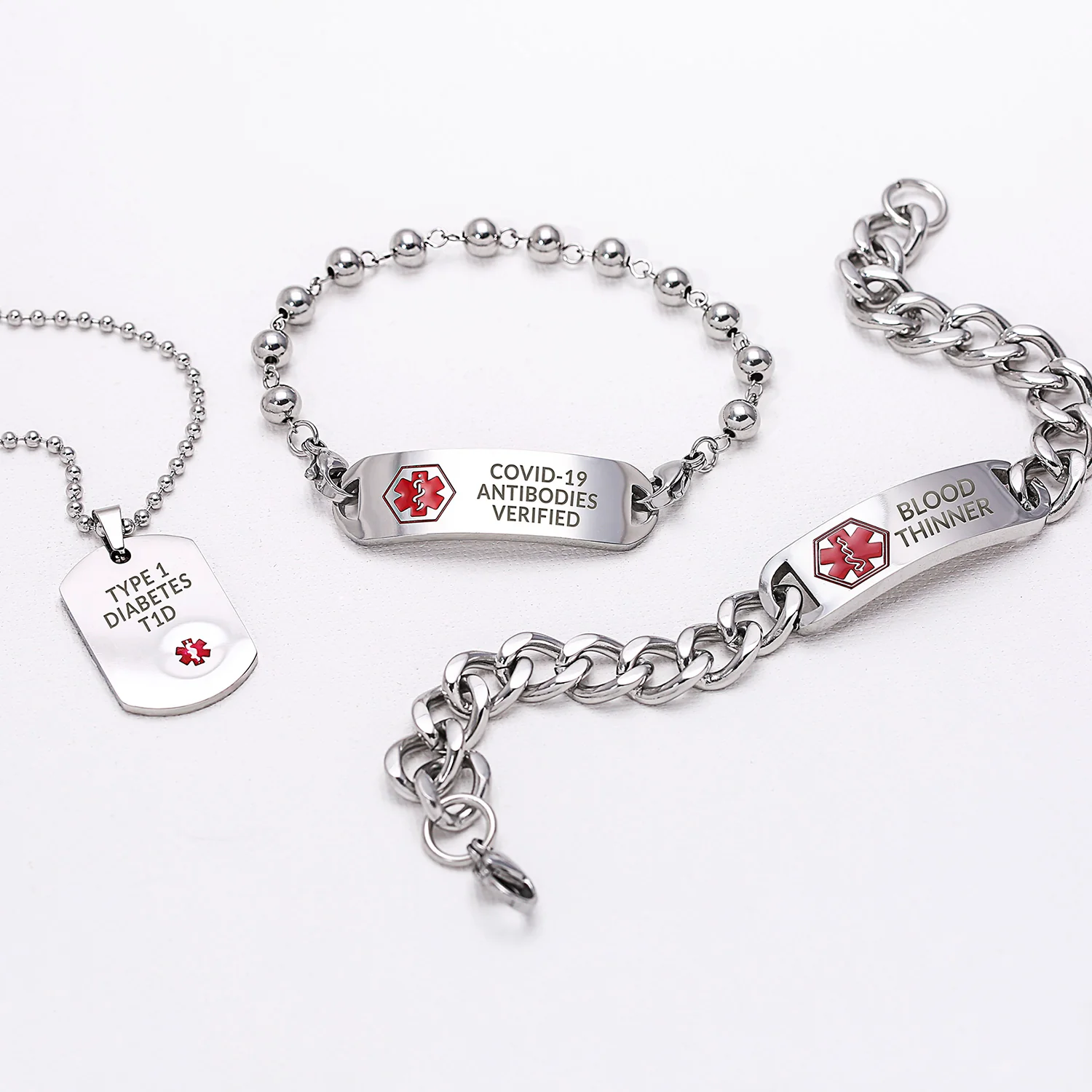 Medical ID Dog Tag Stainless Pendant Necklace 20 Inch - Image 196