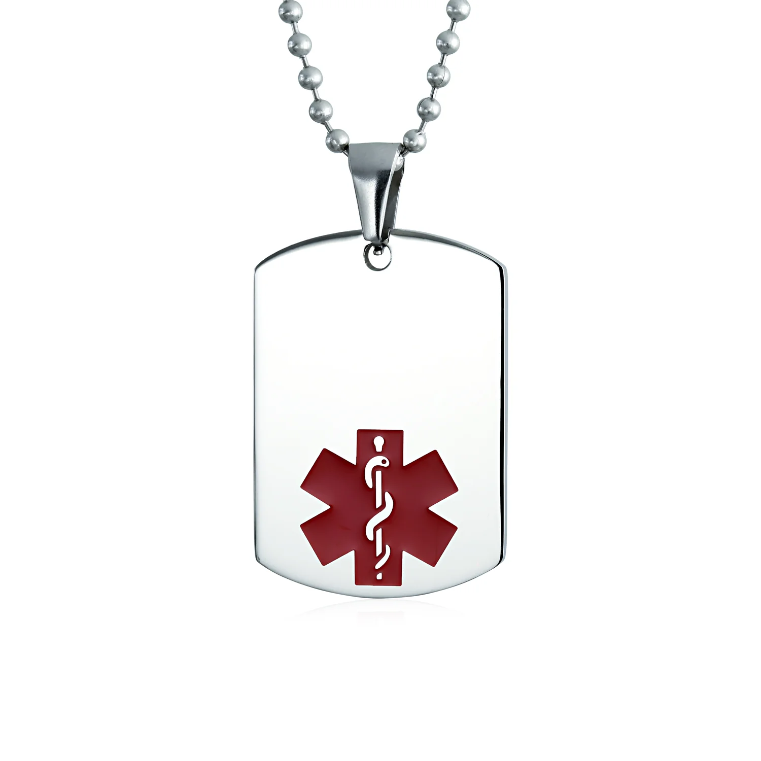Medical ID Dog Tag Steel Pendant Necklace Men 20" Chain - Image 26