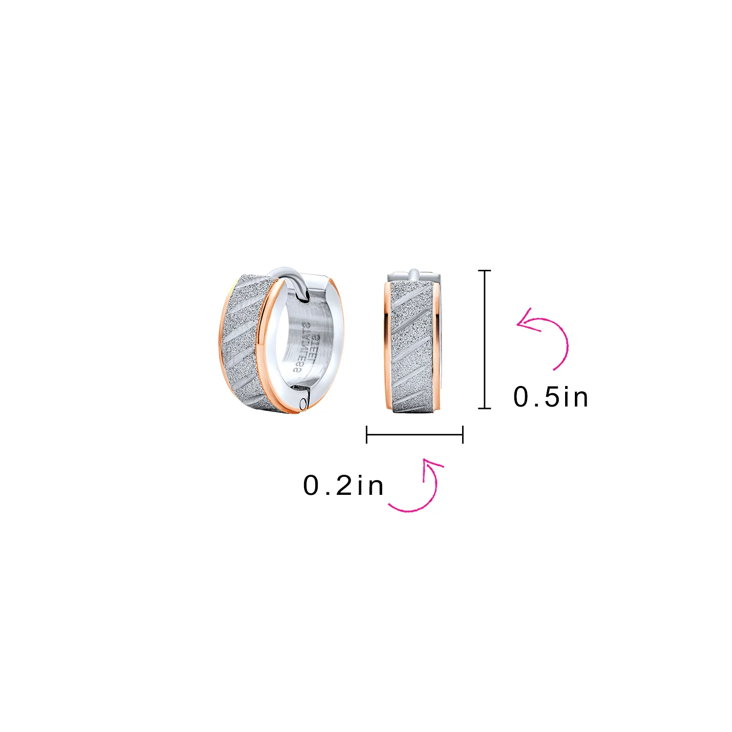 Mens Earrings Carved Hoop Huggie Rose Gold Silver Stainless - Image 8