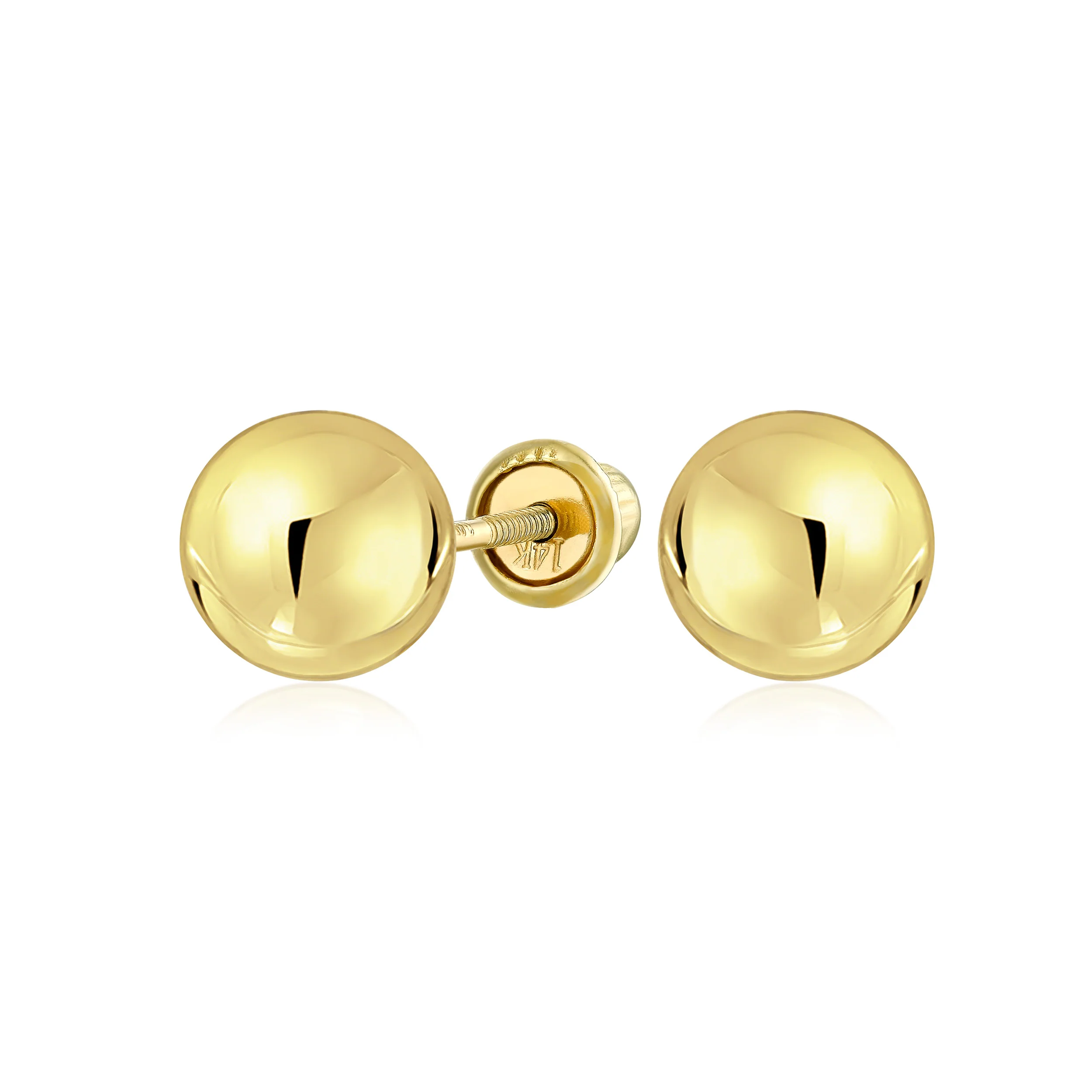 Classic Yellow 14K Gold Ball Stud Earrings Safety Screw Back 6MM - Image 2