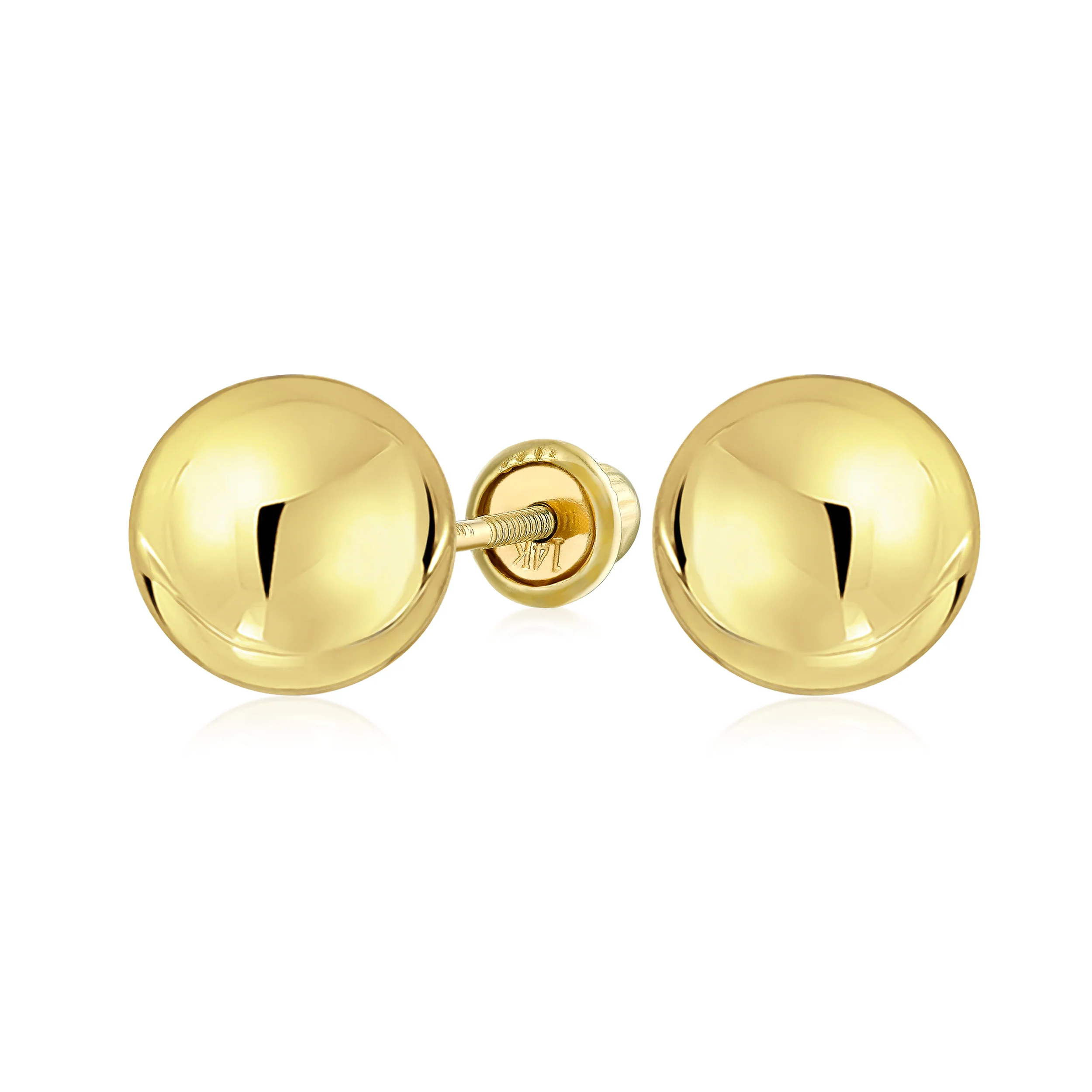 Classic Yellow 14K Gold Ball Stud Earrings Safety Screw Back 6MM - Image 3