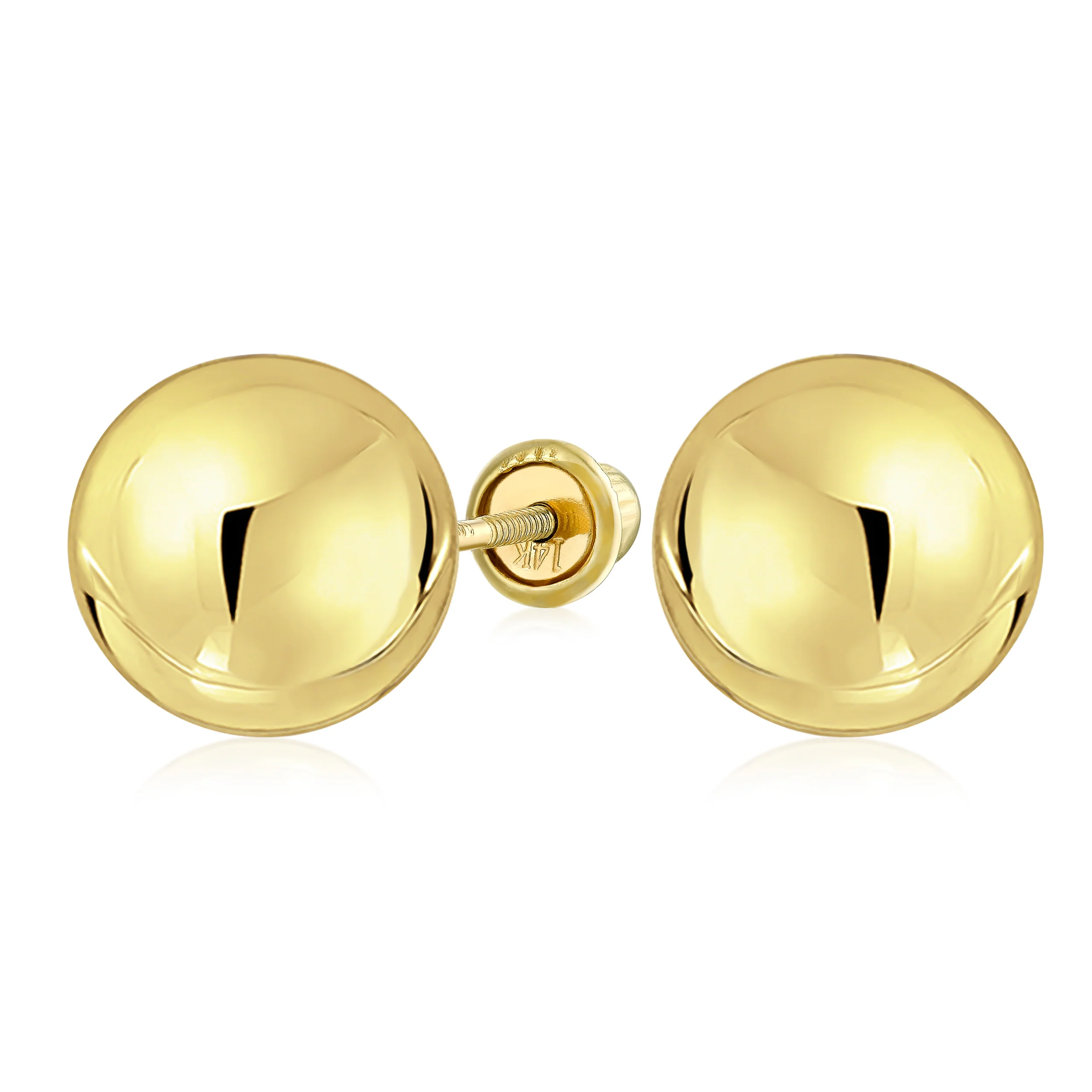 Classic Yellow 14K Gold Ball Stud Earrings Safety Screw Back 6MM - Image 4