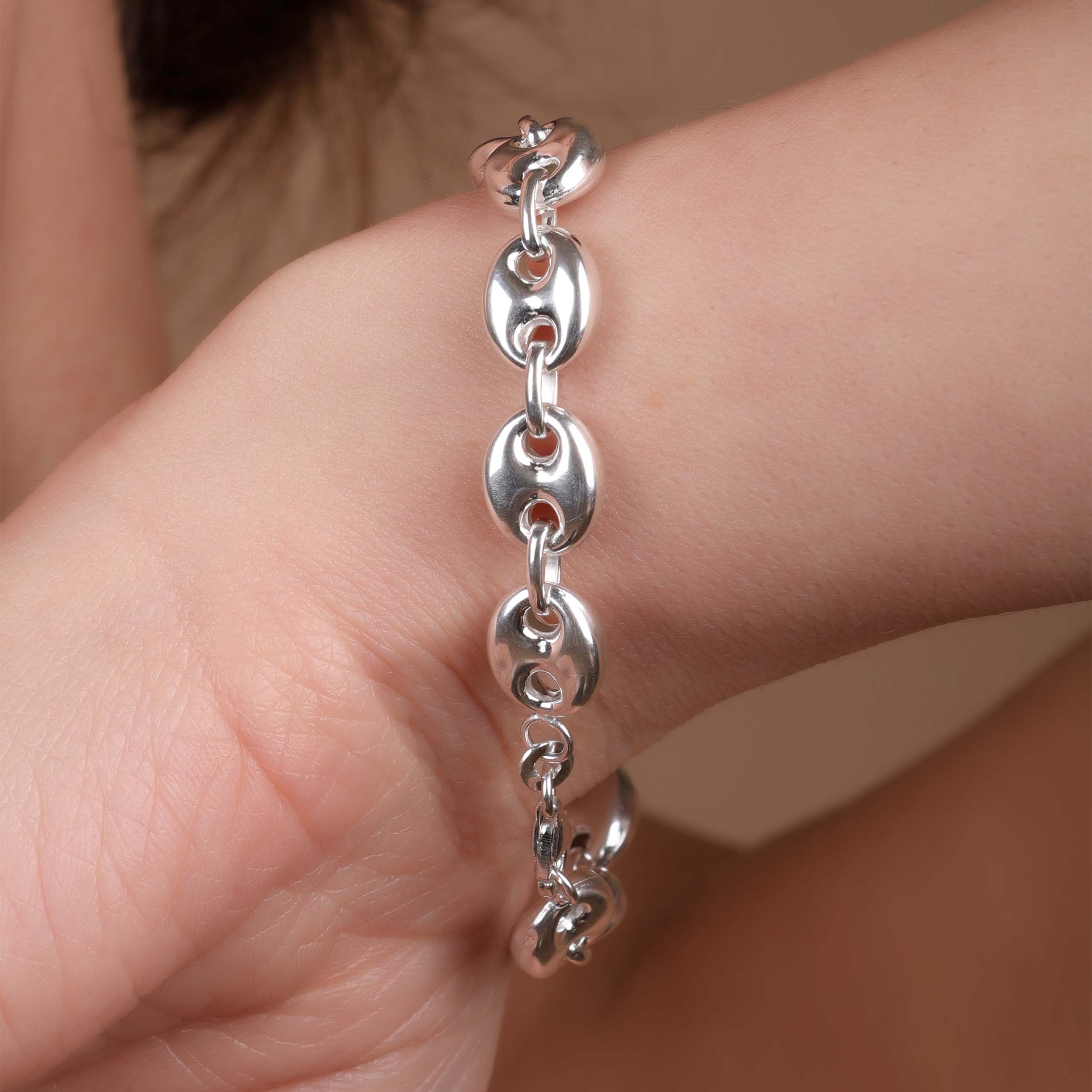 .925 Sterling Silver 6MM Anchor Puff Mariner Link Chain Bracelet - Image 5