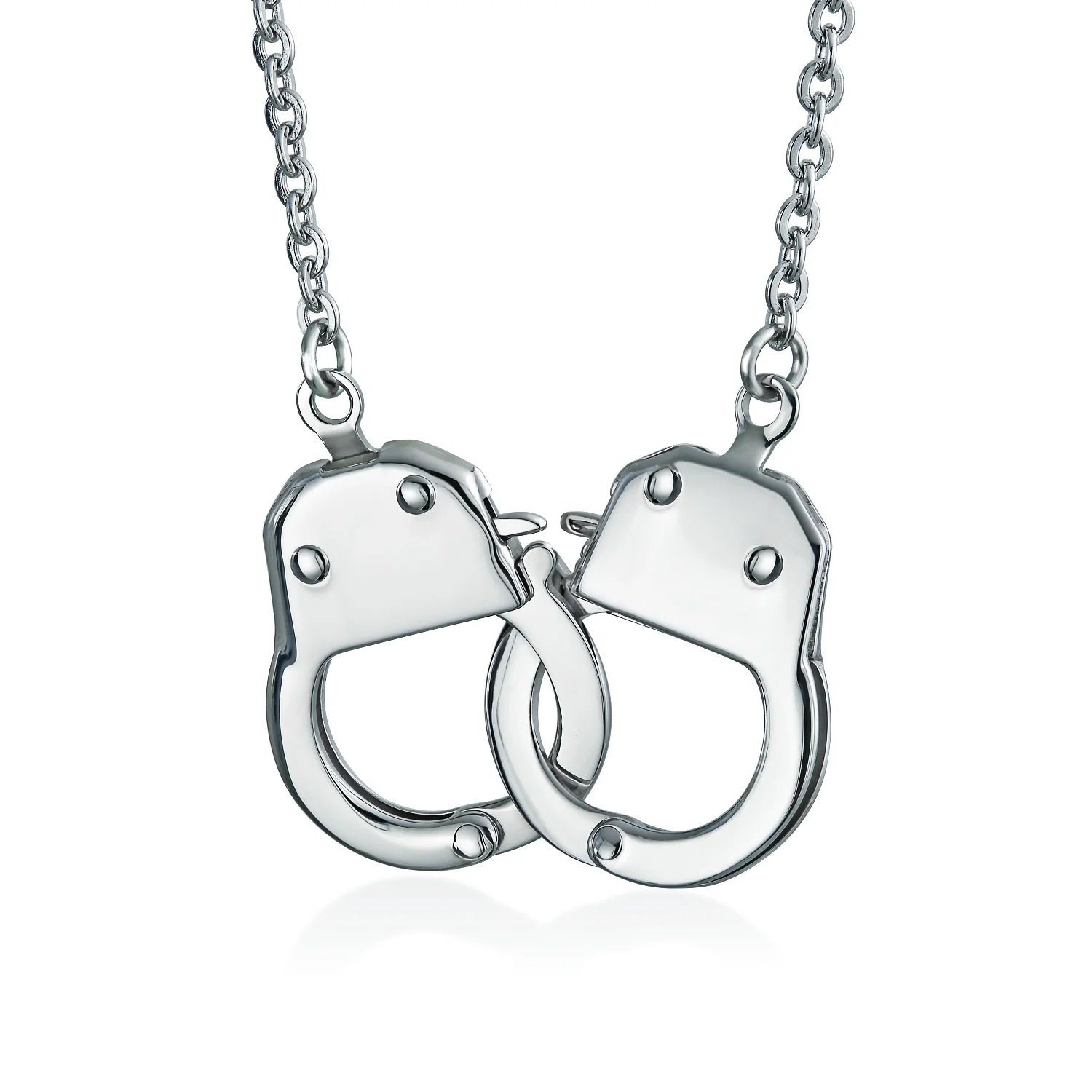 Biker Jewelry Large Handcuff Statement Necklace Stainless Steel Pendant 22 Inch