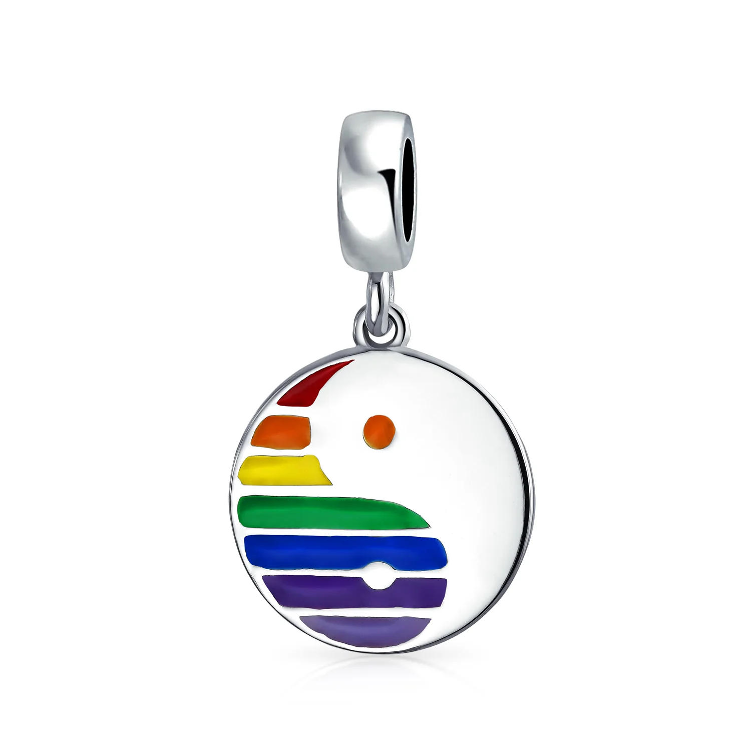 Unisex Sterling Silver LGBTQ Rainbow Yin Yang Dangle Charm Bead Disc Tag