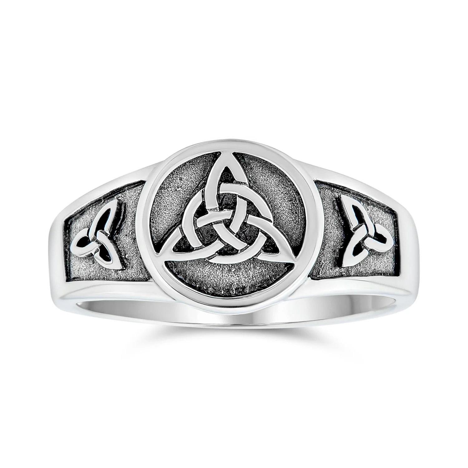 Ancient Viking Celtic Infinity Trinity Knot Triquetra Signet Ring Oxidized .925 Sterling Silver