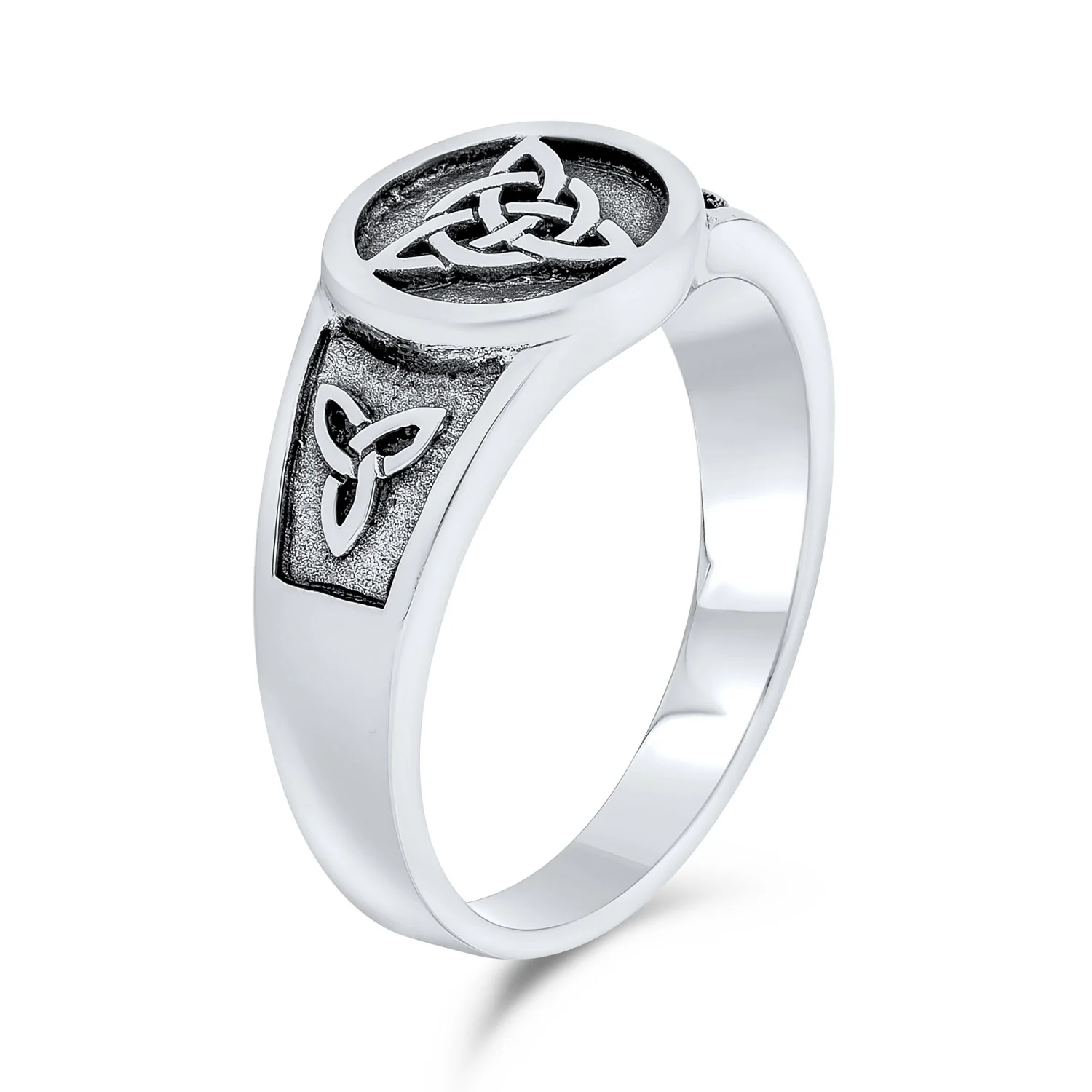 Ancient Viking Celtic Infinity Trinity Knot Triquetra Signet Ring Oxidized .925 Sterling Silver - Image 2
