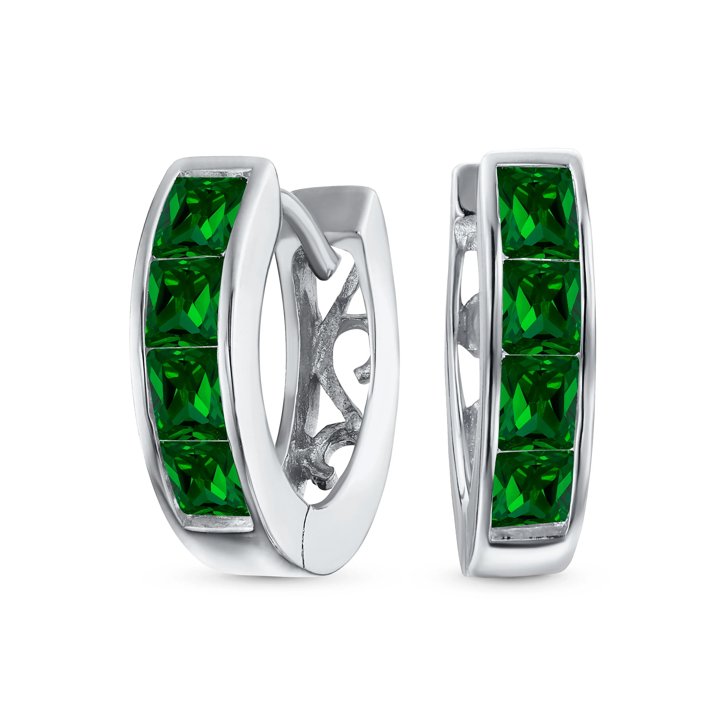 Unisex Small CZ Hoop Earrings in Gold-Plated Sterling Silver Multi-Color Options - Image 3
