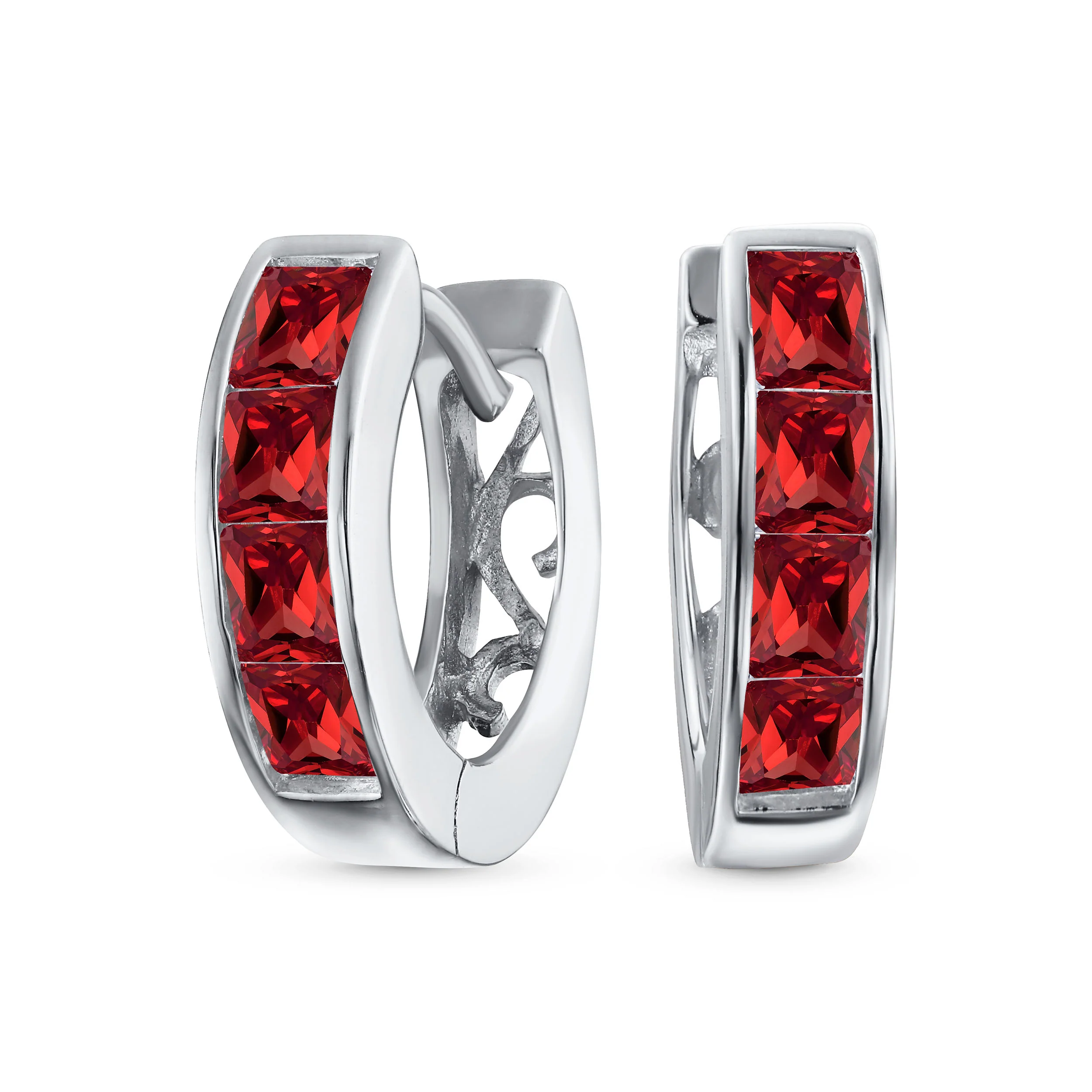 Unisex Small CZ Hoop Earrings in Gold-Plated Sterling Silver Multi-Color Options - Image 4