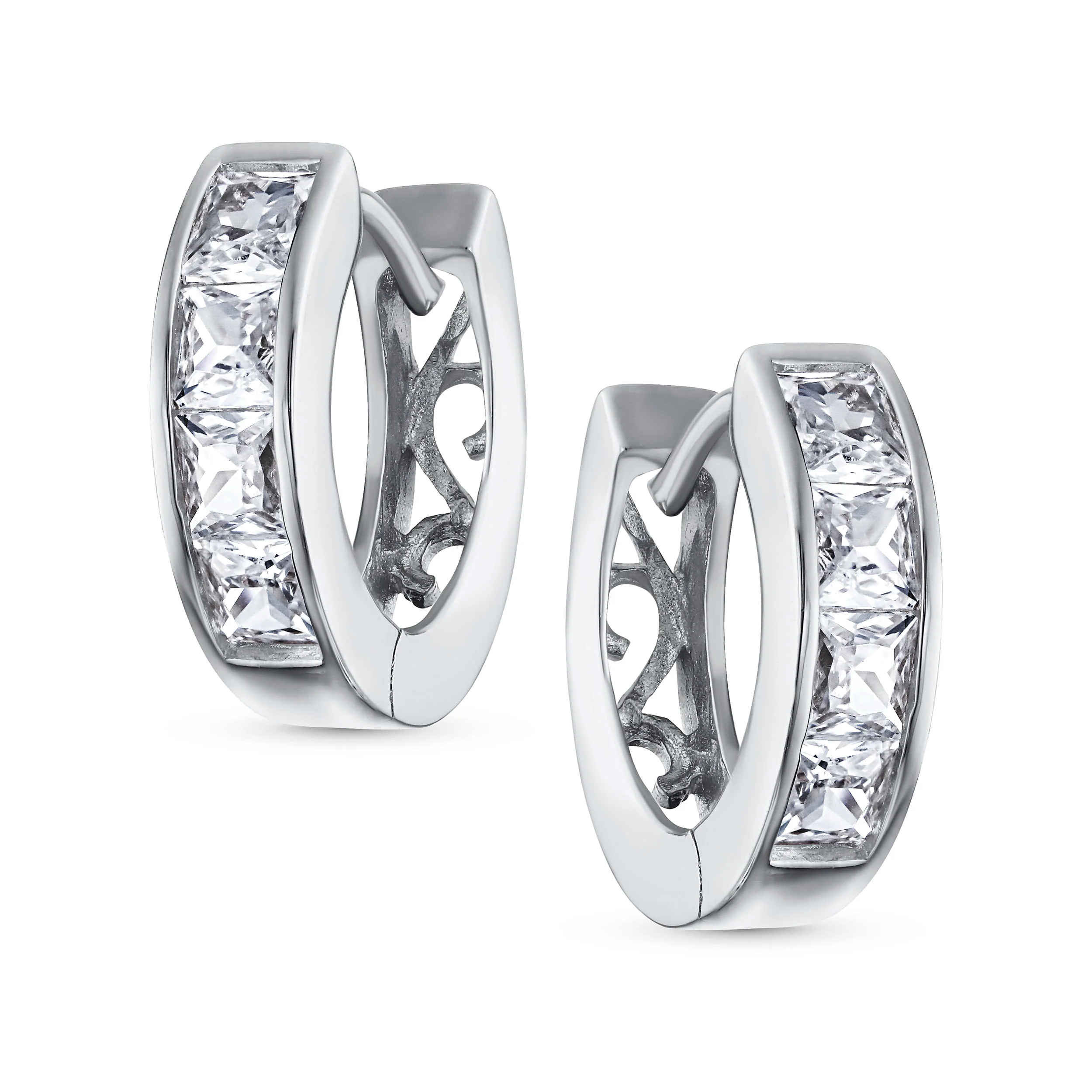 Unisex Small CZ Hoop Earrings in Gold-Plated Sterling Silver Multi-Color Options - Image 6