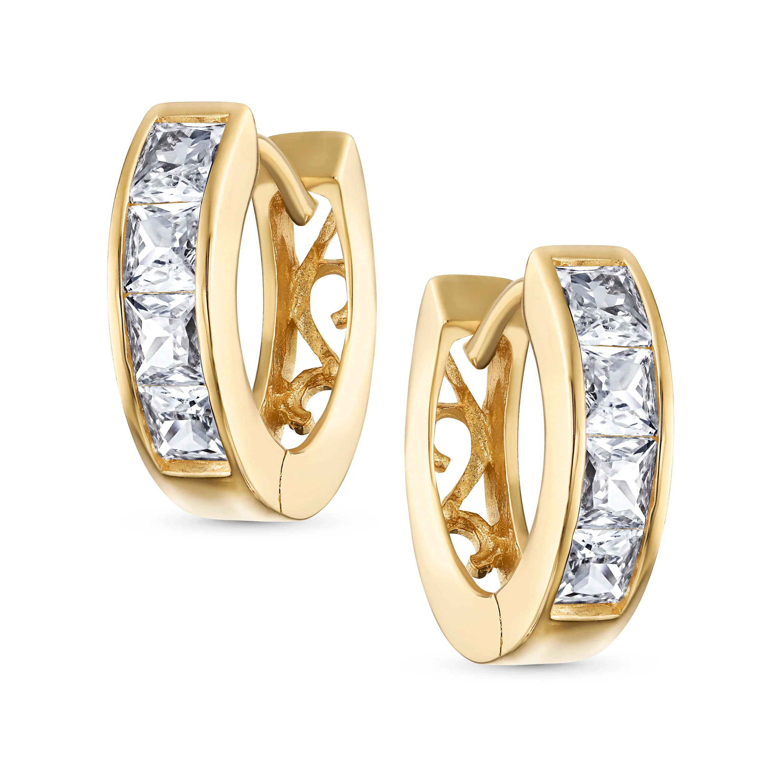 Unisex Small CZ Hoop Earrings in Gold-Plated Sterling Silver Multi-Color Options - Image 7