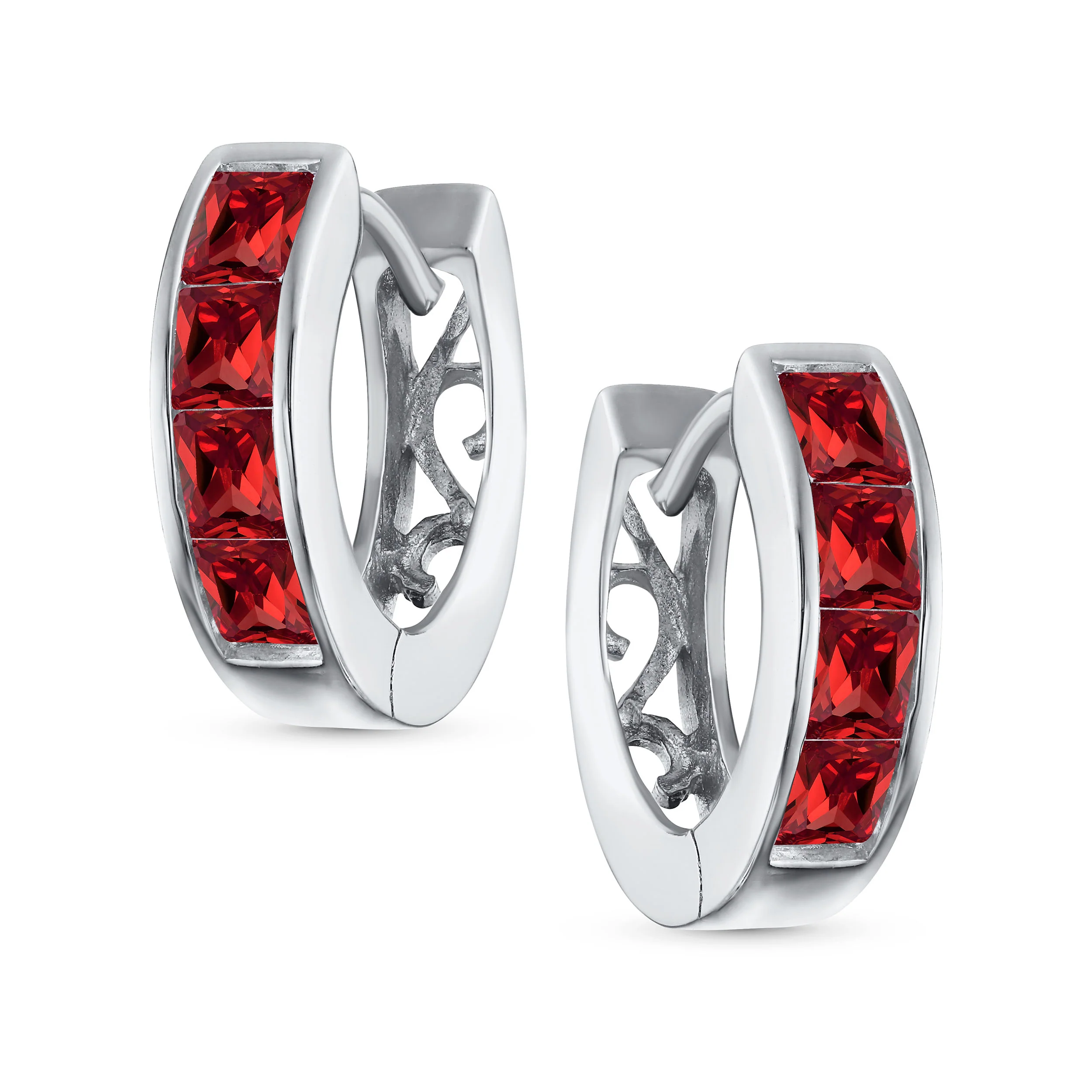 Unisex Small CZ Hoop Earrings in Gold-Plated Sterling Silver Multi-Color Options - Image 9
