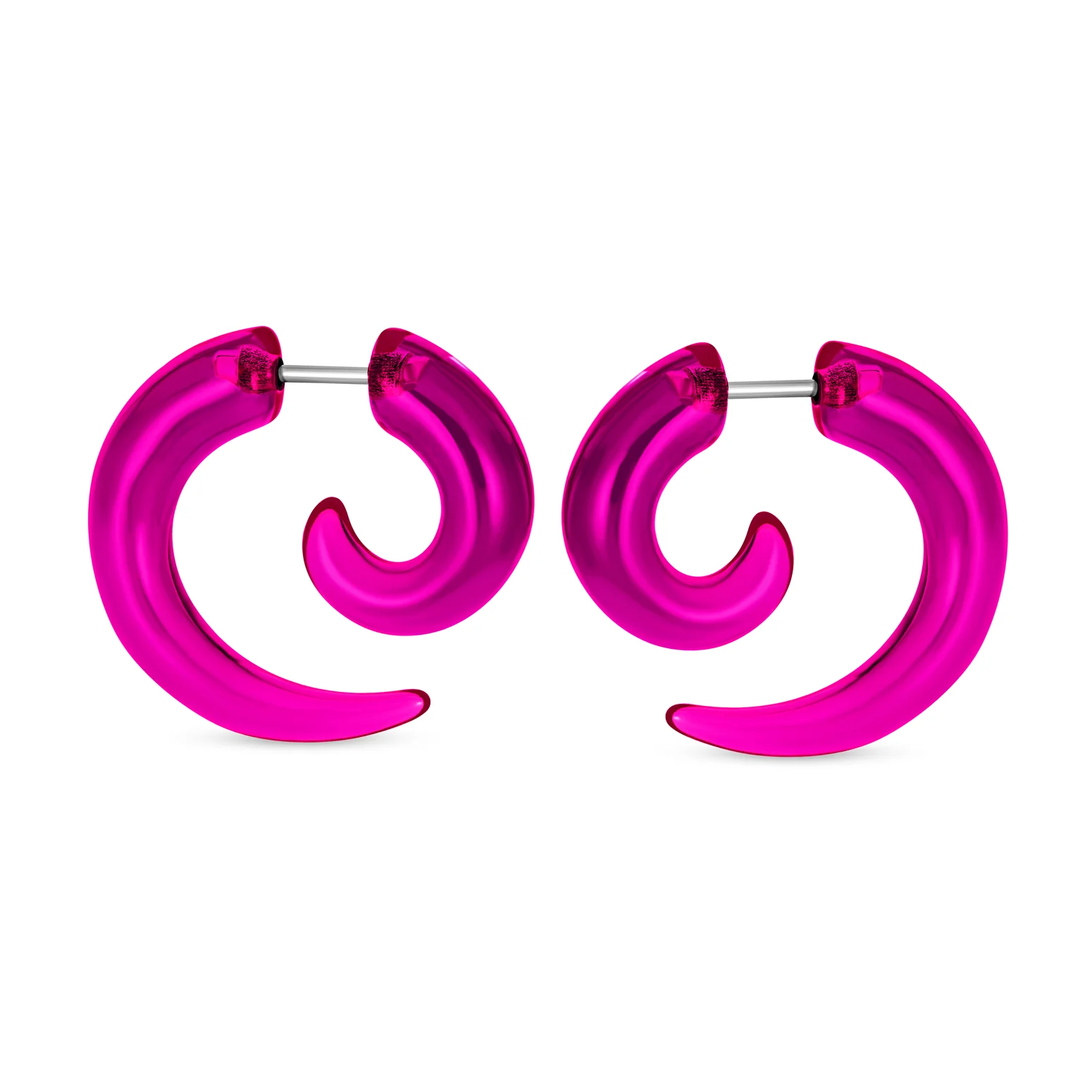 Round Swirl Spiral Tribal Fake Faux Ear Plug Taper Earrings Acrylic Resin Steel - Image 9
