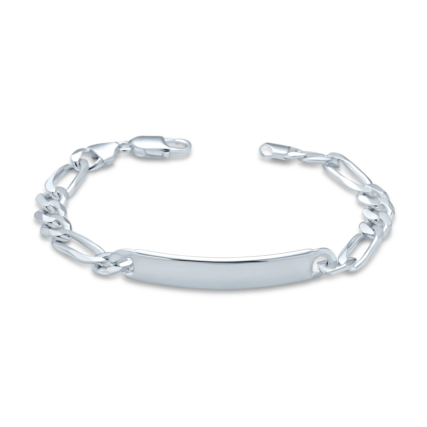 Blank Identification ID Bracelet 6.5 MM Figaro Chain Link .925 Sterling Silver 8 Inch - Image 2