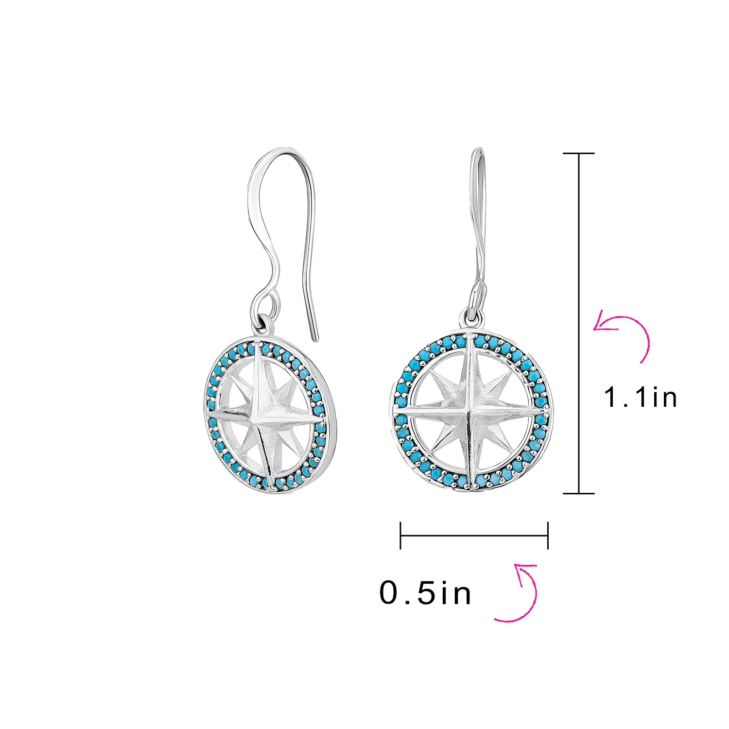 Unisex Viking Disc Medallion Dangle Earrings Blue Enamel Sterling Silver Compass - Image 4